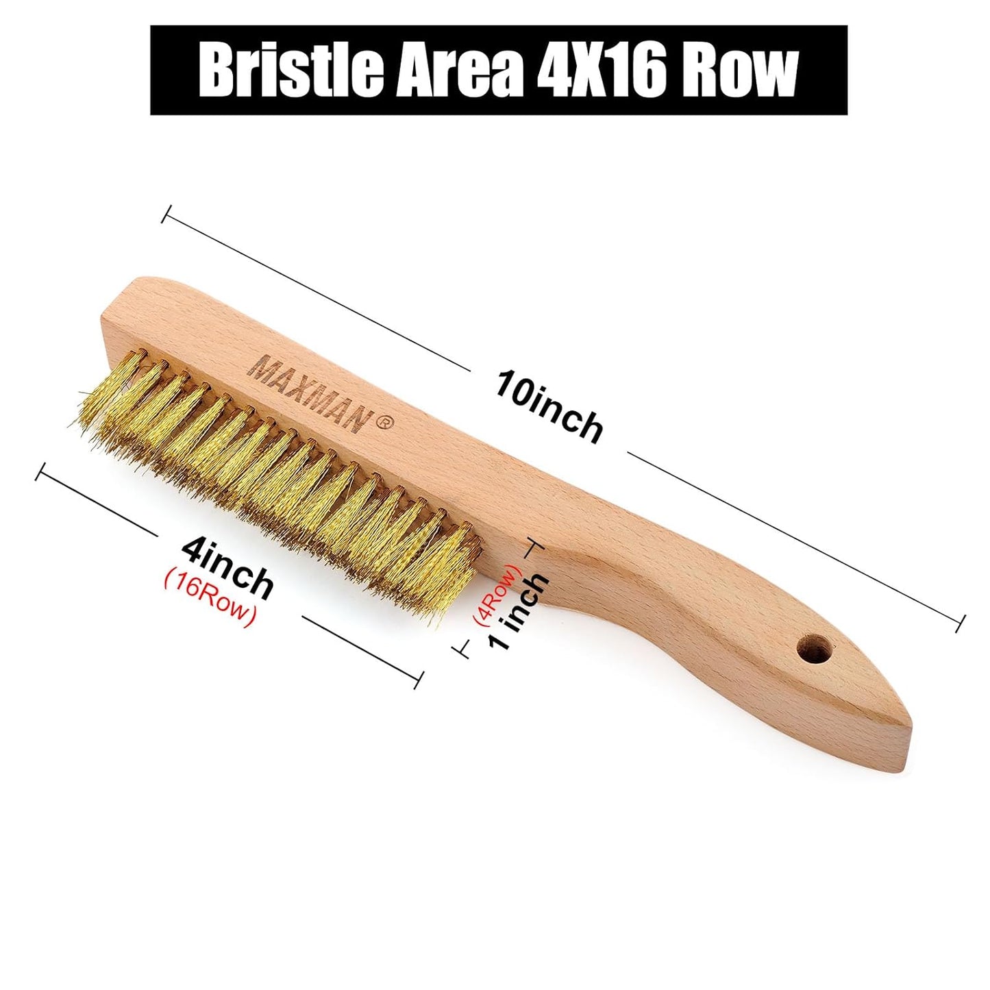 MAXMAN Brass Brush, Soft Brass Bristle Brush, Wire Brushes for Cleaning Metal Rust, Welds with 10" Beechwood Handle, 2 Pcs