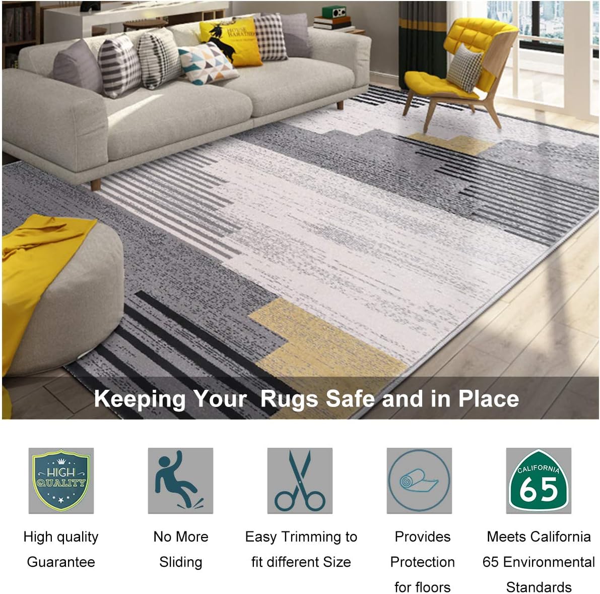 Non Slip Rug Pad Grippers - Square 4x4, 1/8" Thick, (Felt + Rubber) Double Layers Area Carpet Mat Tap, Provides Protection and Cushioning for Hardwood or Tile Floors