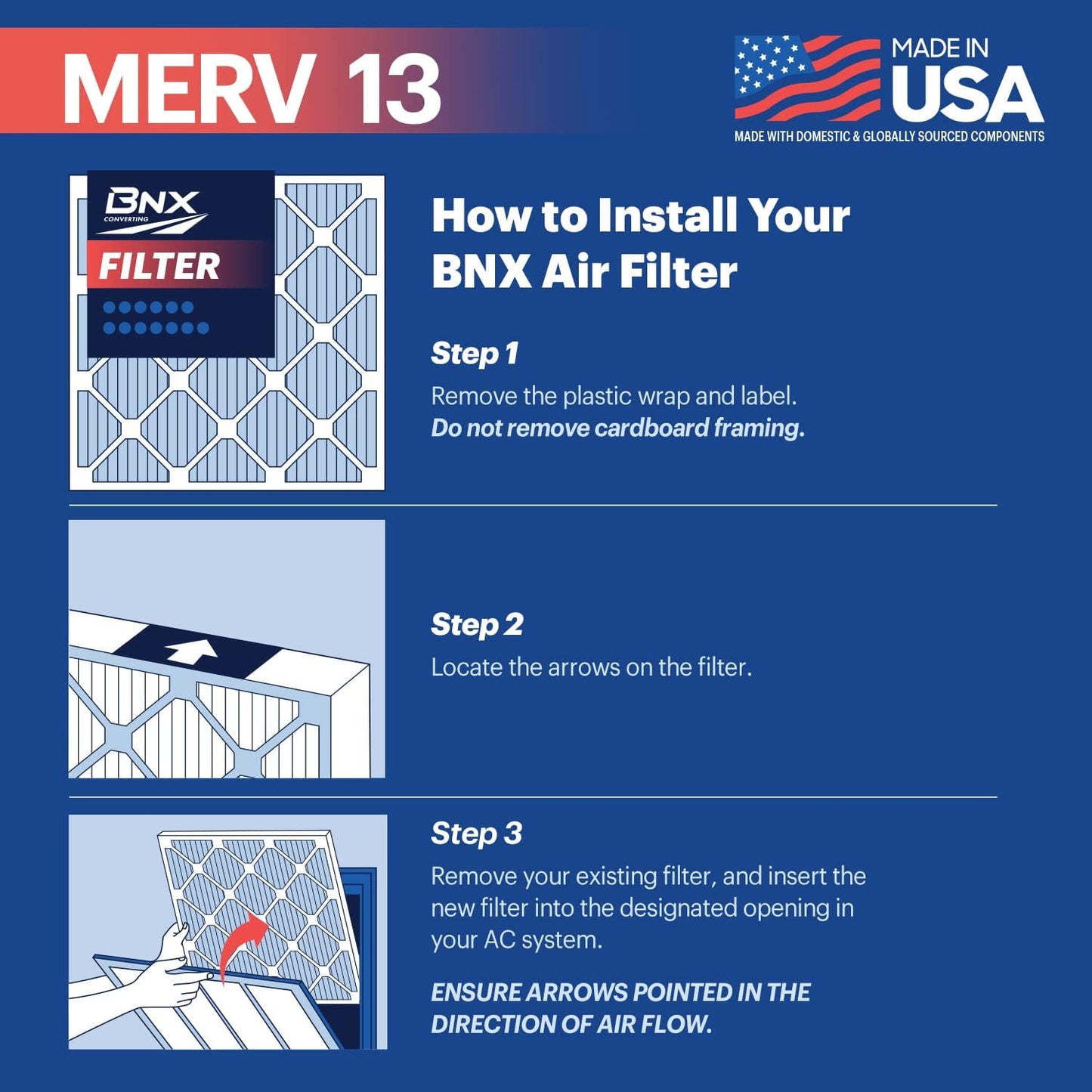 BNX TruFilter 20x23x1 Air Filter MERV 13 (4-Pack) - MADE IN USA - Electrostatic Pleated Air Conditioner HVAC AC Furnace Filters for Allergies, Pollen, Mold, Bacteria, Smoke, Allergen, MPR 1900 FPR 10