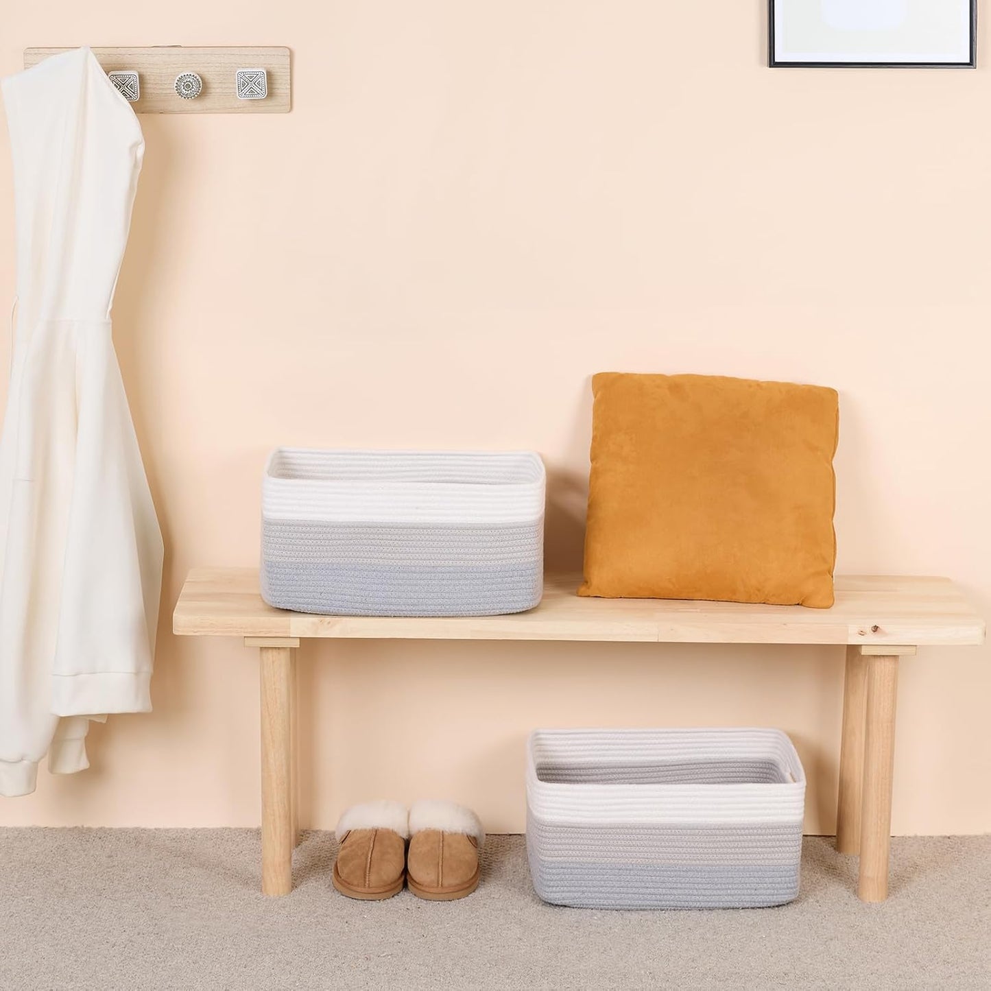 Large Storage Baskets for Organizing, Closet Shelf Baskets for Clothes Blanket Towels, Baby Nursery, Toy Bins Box, Woven Rope Baskets, 17 x 13 x 7.5”, 4 Packs Gradient Grey