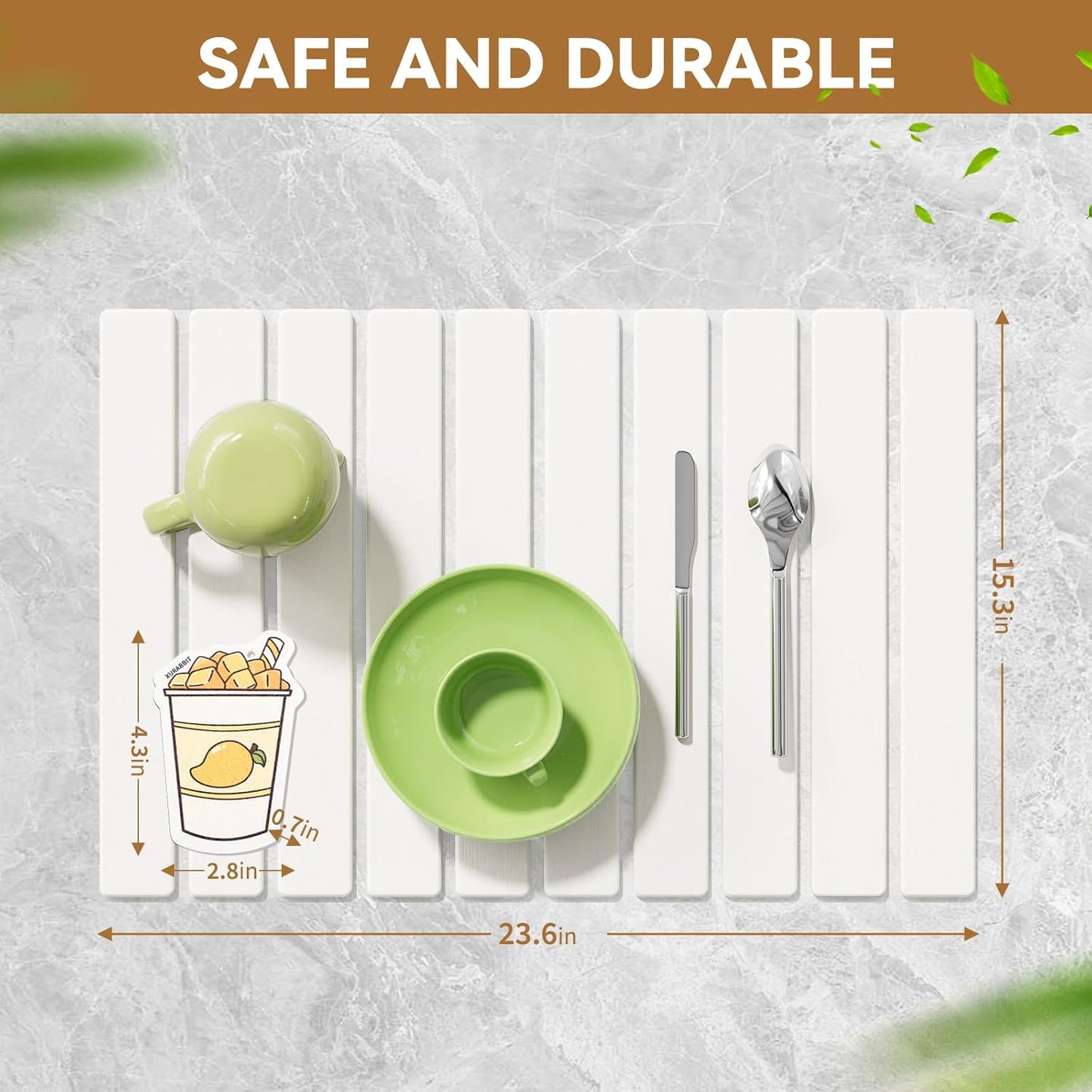 Large Stone Dish Drying Mats for Kitchen Counter,23.6''x15.3'' Foldable Quick Dry Stone Mat Kitchen,Eco-Friendly,Absorbent Diatomaceous Earth Mats for Dishes Bottles Cups Bathroom Any Countertop-White