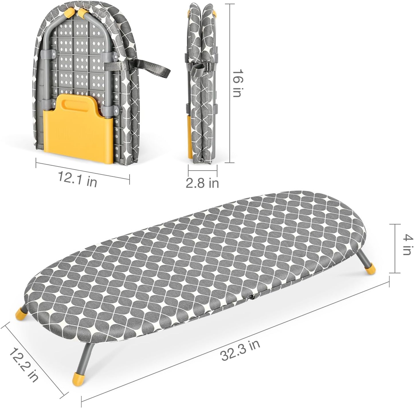 APEXCHASER Foldable Ironing Board, Tabletop Small Board with Heat Resistant Covers, Portable Folding Mini Non-Slip Feet for Home, Laundry Rooms, Dorms, Travel Use, Yellow