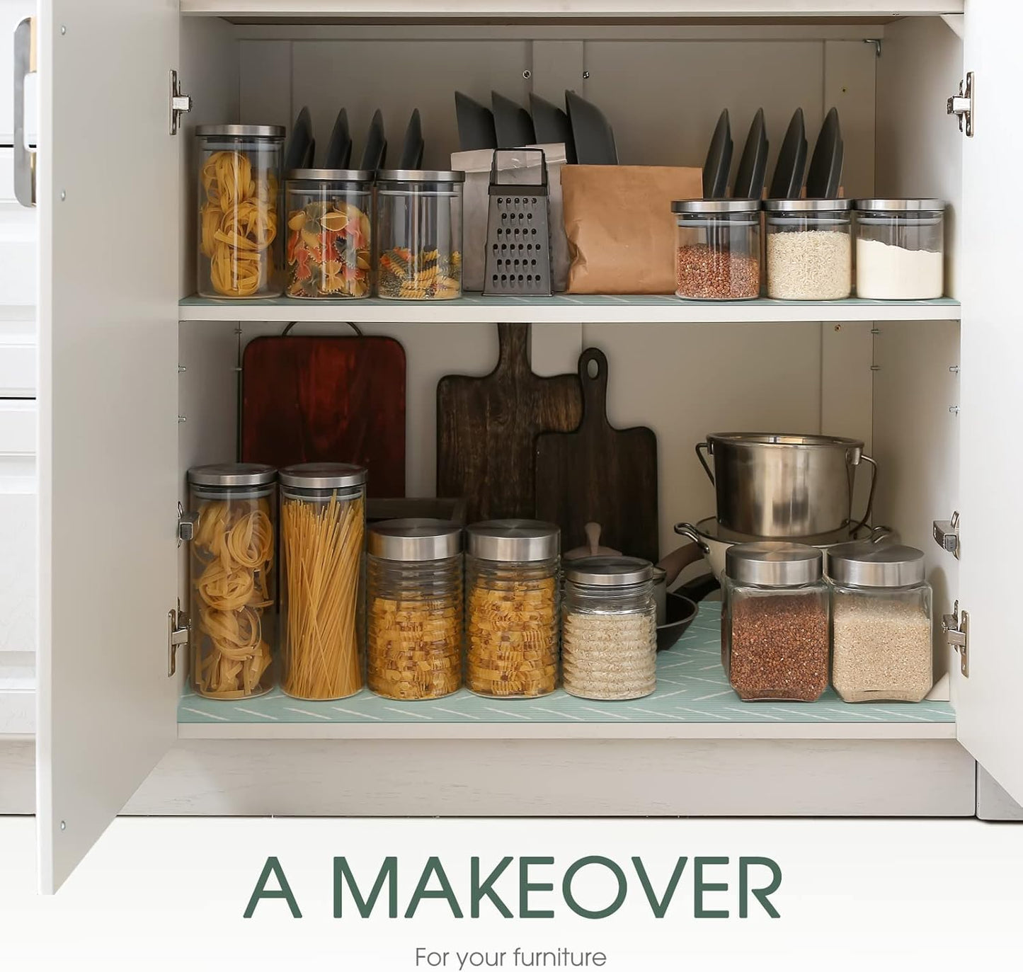 Glotoch Shelf Liners for Kitchen Cabinets, 12in x 20FT Non-Adhesive Liners for Shelves,Non Slip Waterproof Contact Paper for Drawers Pantry EVA Wire Shelf Liner,Green Herringbone