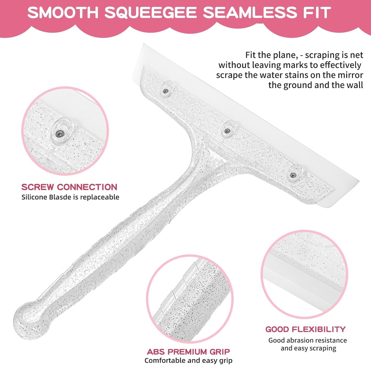 Shower Squeegee for Glass Doors, Bathroom Squeegee for Shower, Window Squeegee - Silver Comb and Squeegee Set for Hair Care and Glass Cleaning, by LTLUTU