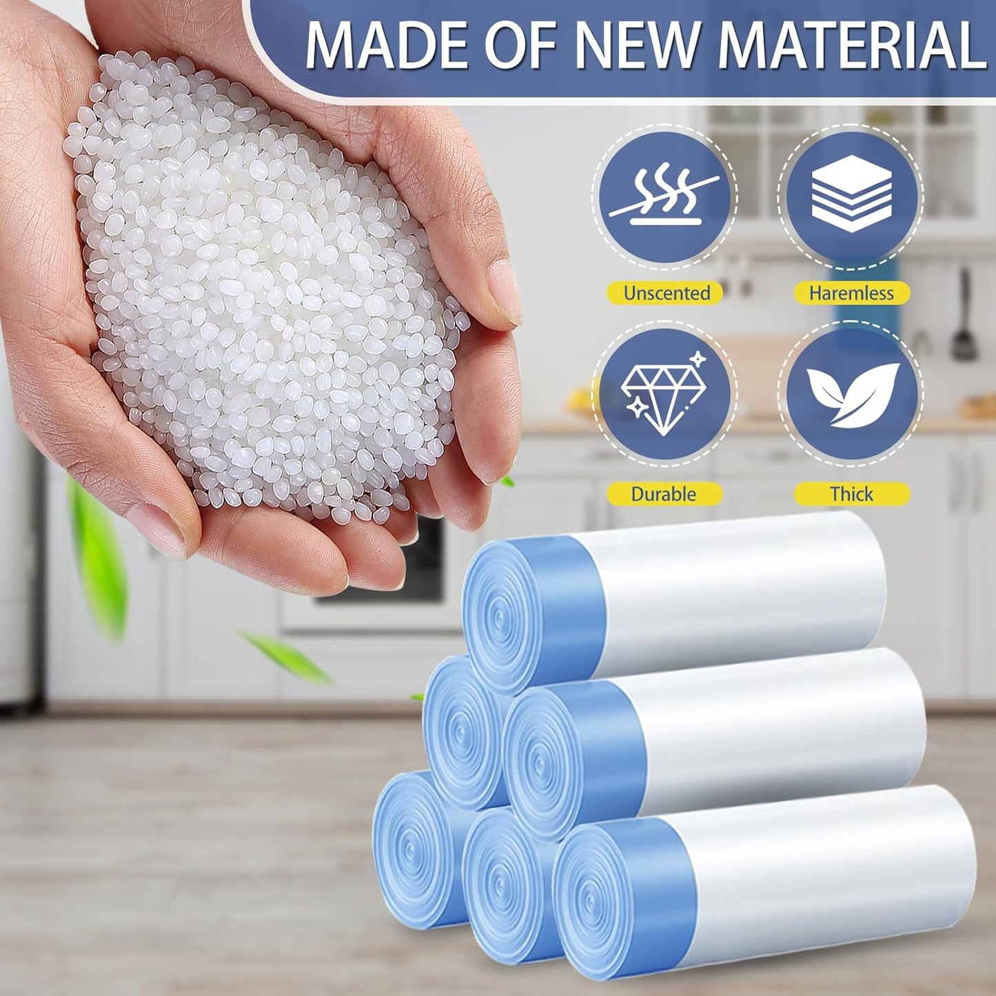 240 Count 4 Gallon Small Trash Bags Drawstring 1.1 Mil - White Garbage Bags Unscented for Bathroom, 15 Liter Thick Plastic Wastebasket Liners for Toilet Home Office and Bedroom