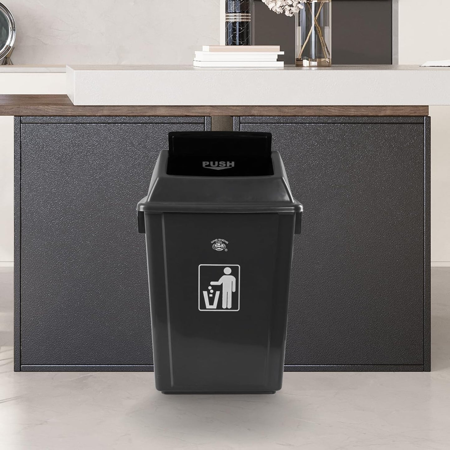 4-Pack 13 Gallon Plastic Swing Top Kitchen Trash Can, Garbage Bin with Lid