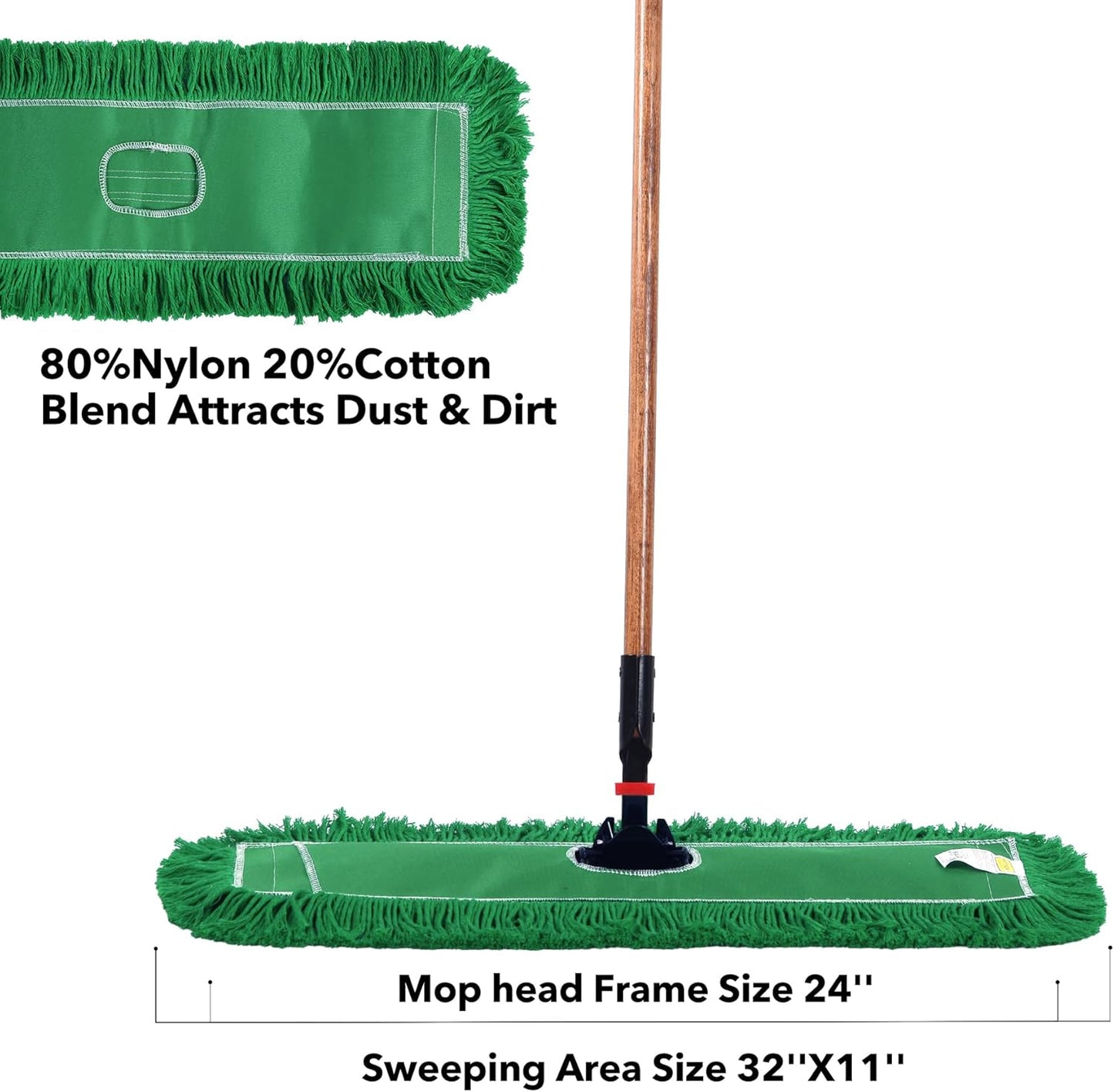 Matthew Cleaning 24'' Industrial Strength Cotton Dust Mop Refill Washable Replacement Heads for Residential & Commercial Use Fit Standard Dust Mop Frames, Hardwood,Concrete Floors Green Pack of 6