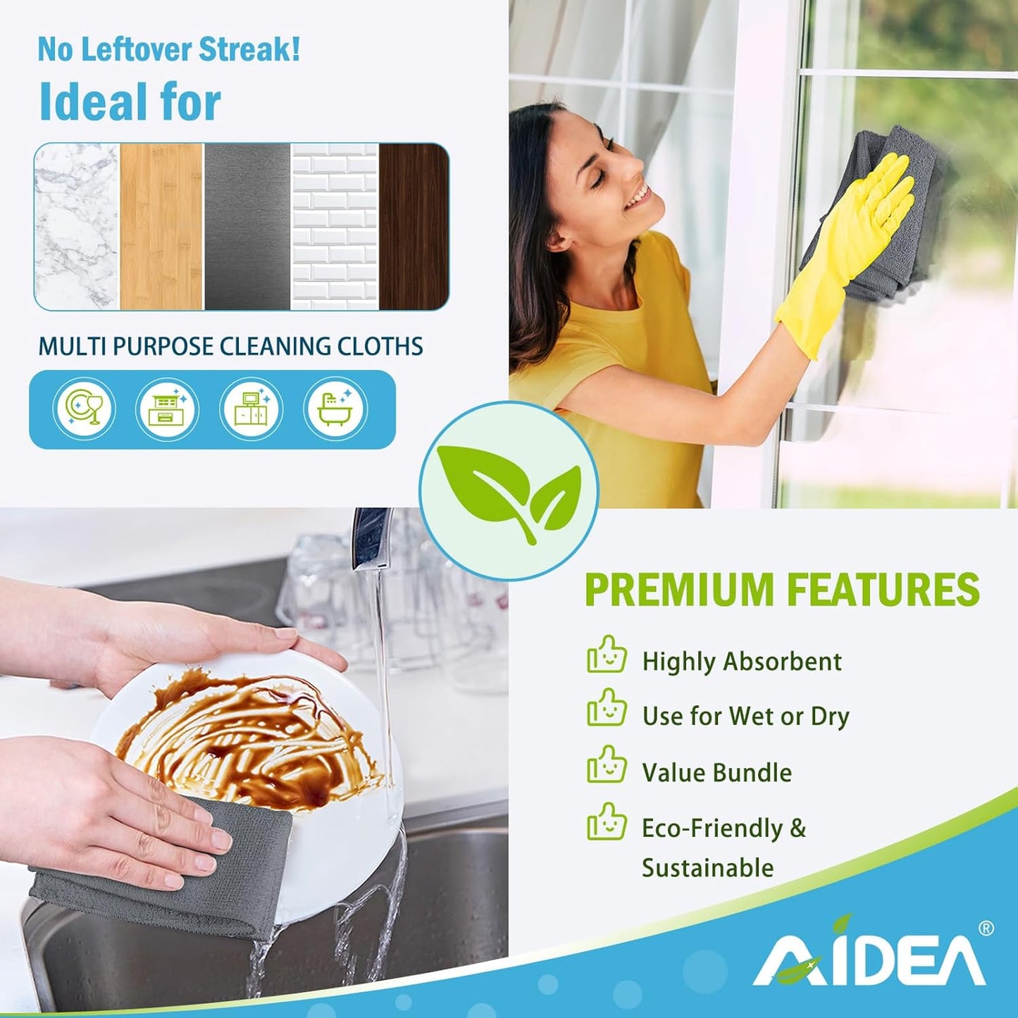 AIDEA Microfiber Cleaning Cloth Grey 12PK, Microfiber Towels for Cars, Premium Car Cloths, Dusting Cloth Lint Free Cleaning Rags for SUVs, House, Kitchen, Window, Workshops,11.5×11.5"