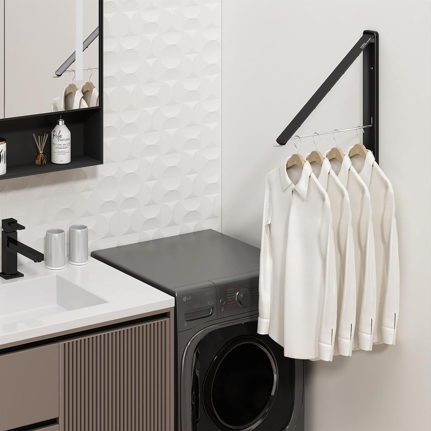 Clothes Drying Rack for Laundry Drying Rack Wall Mounted Clothes Hanger Rack Retractable Laundry Hanger Dryer Rack Space Saving Closet Organizer Aluminium (Black)