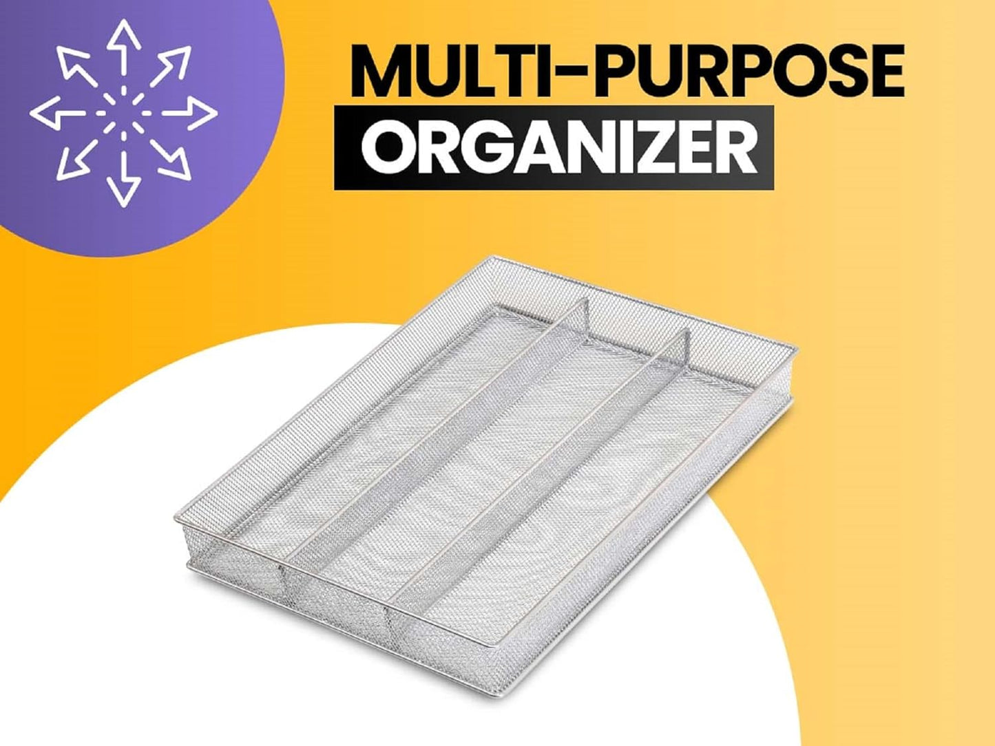 YBM Home Metal Silverware Organizer for In-Drawer Cutlery Storage, 5 Compartment Mesh Cutlery Flatware Tray Sorts Kitchen Utensils, Great for Office Supplies 1133s