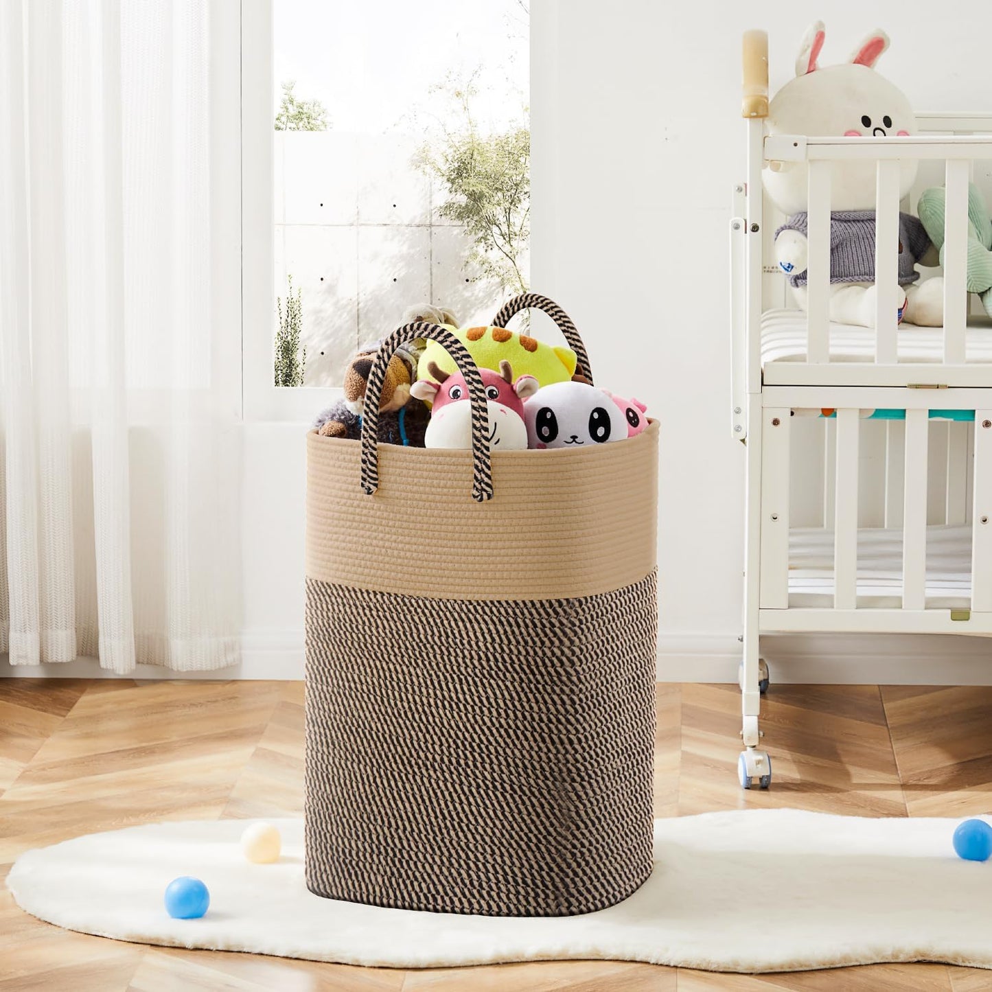 Laundry Basket,Woven Cotton Rope Laundry Hamper,Versatile Storage for Dirty Clothes,Baby Toys,and Blankets in Bathroom, Nursery,and Living Room (Jute, 100L)
