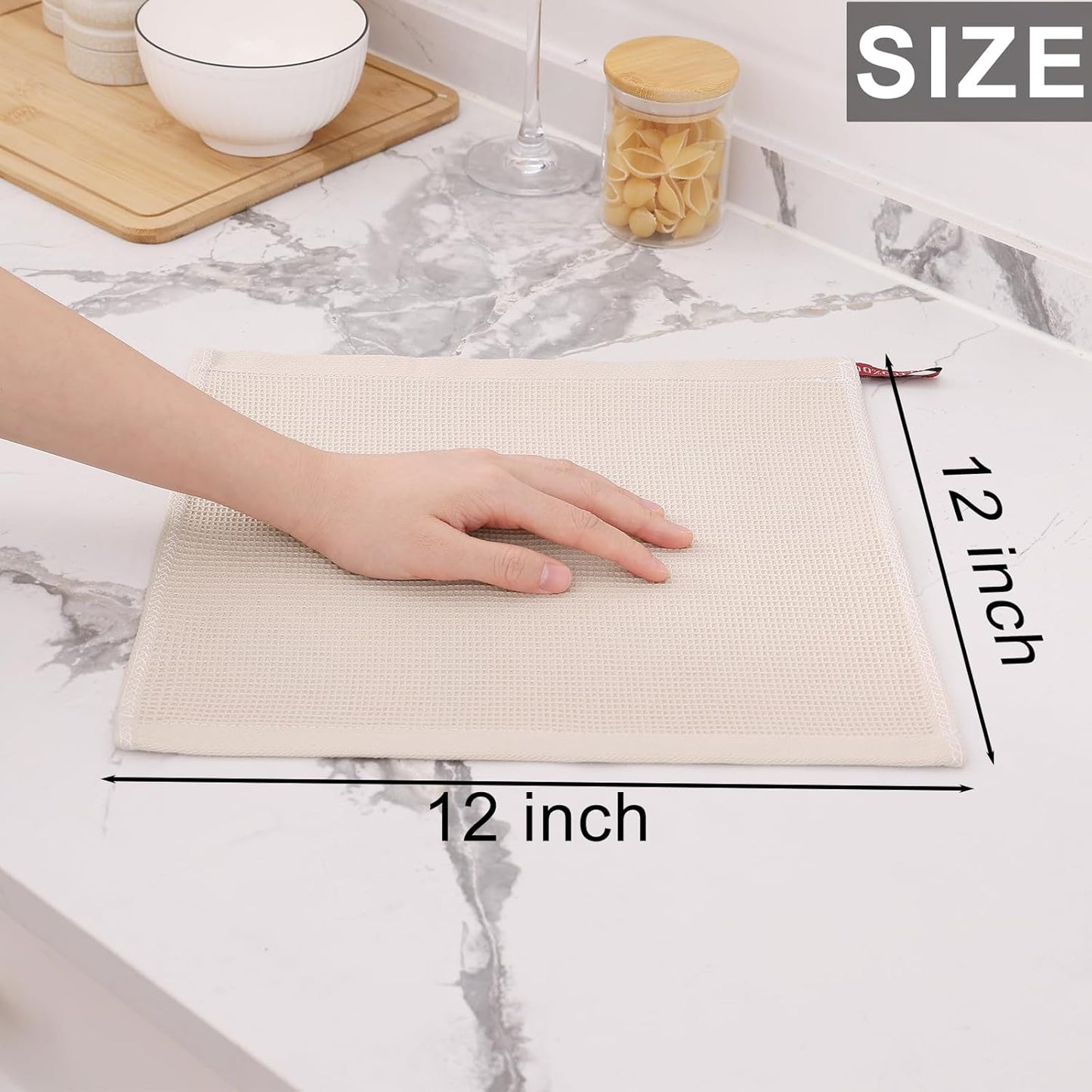 Homaxy 100% Cotton Waffle Weave Dish Cloths - 12 Pack Soft and Absorbent Dish Towels - 12 x 12 Inches Quick Dry Dish Rags - Beige