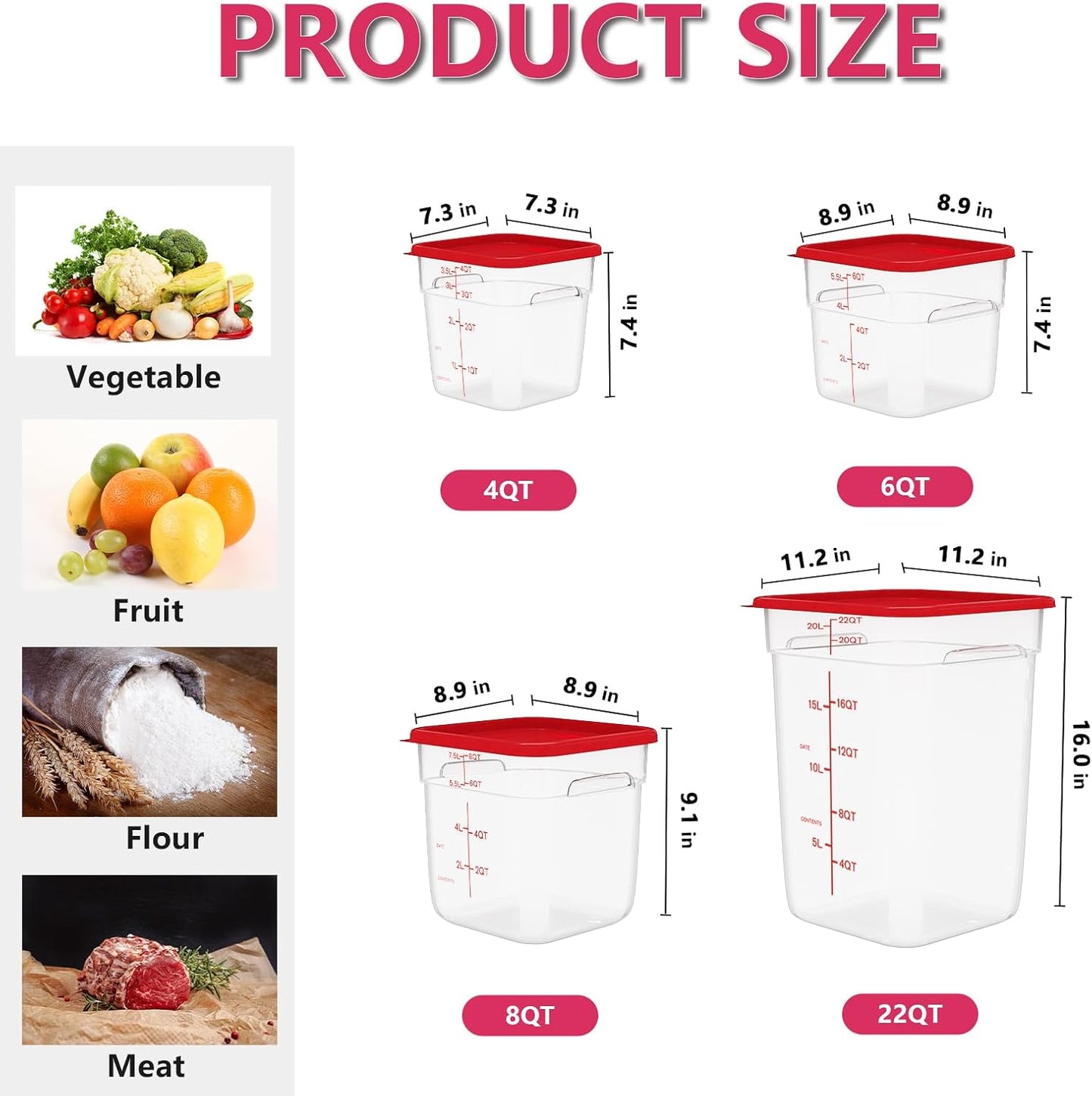 4 Pack 8 Quart Square Clear Food Storage Containers with Lids Cereal Containers Storage Airtight Food Storage Containers for Restaurant Kitchen Home