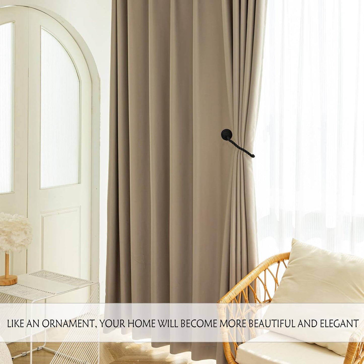 Magnetic Curtain Tiebacks Rope Curtain Tie Backs for Curtains 6 Pack Curtain Holders for Drapes Decorative Window Curtain Holdbacks, Black