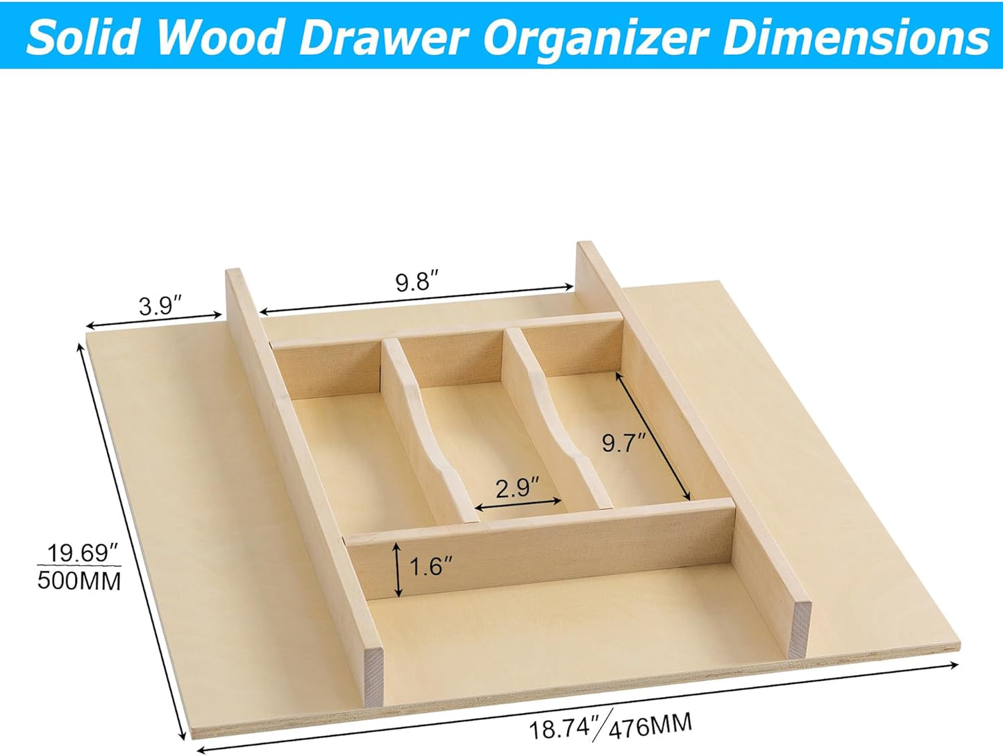 WelFurGeer Premium Wooden Silverware Organizer for Kitchen Drawers, Utensil Tray for Kitchen Drawer, Cutlery Drawer Organizer for Forks, Spoons, Knives - Sturdy Birchwood, Natural Finish