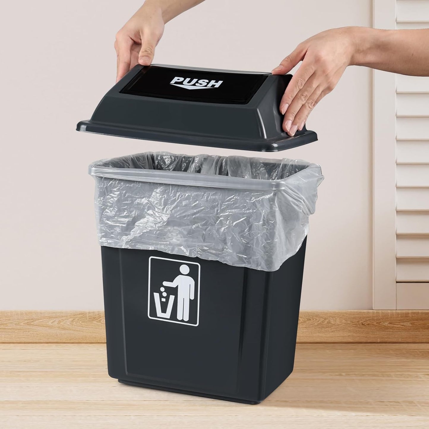 8 Gallon Plastic Kitchen Trash Can with Swing Lid, Rectangular Office Garbage Can, Gray(Pack of 4)