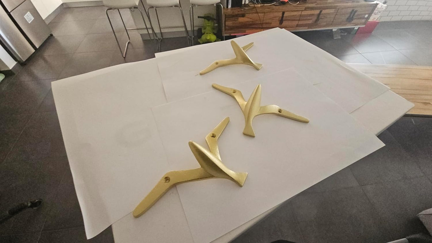 Ambipolar Iron Cast Decorative Gull Bird Wall Mounted Coat Hooks, Set of 3 (Gold)