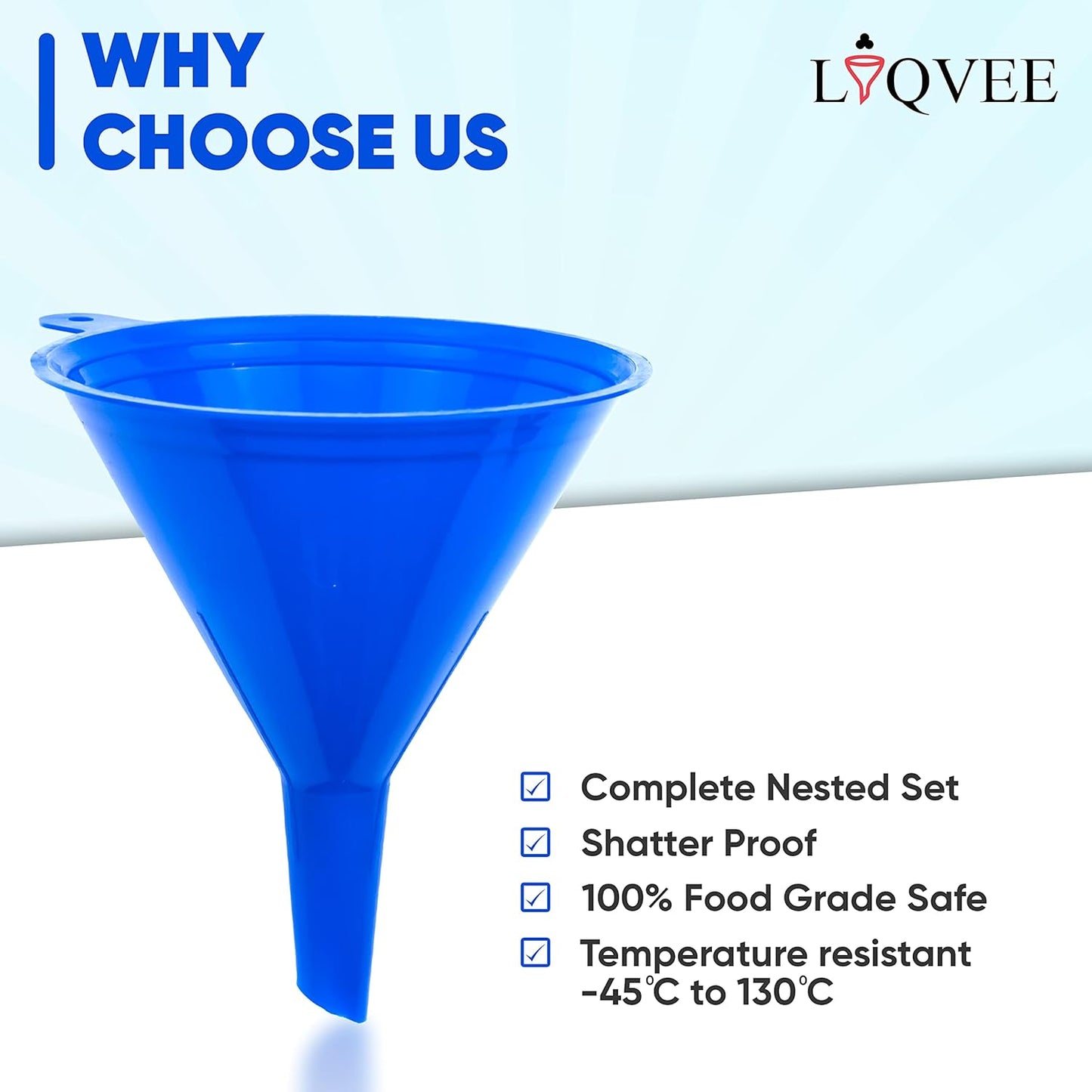 Funnel 4-Pack Funnels for Kitchen Use Filling Bottles - Food-Grade Plastic, Funnels for Automotive Use, Mess-Free Filling, funnels for Filling Bottles, Sizes (122, 101, 76 & 50mm)