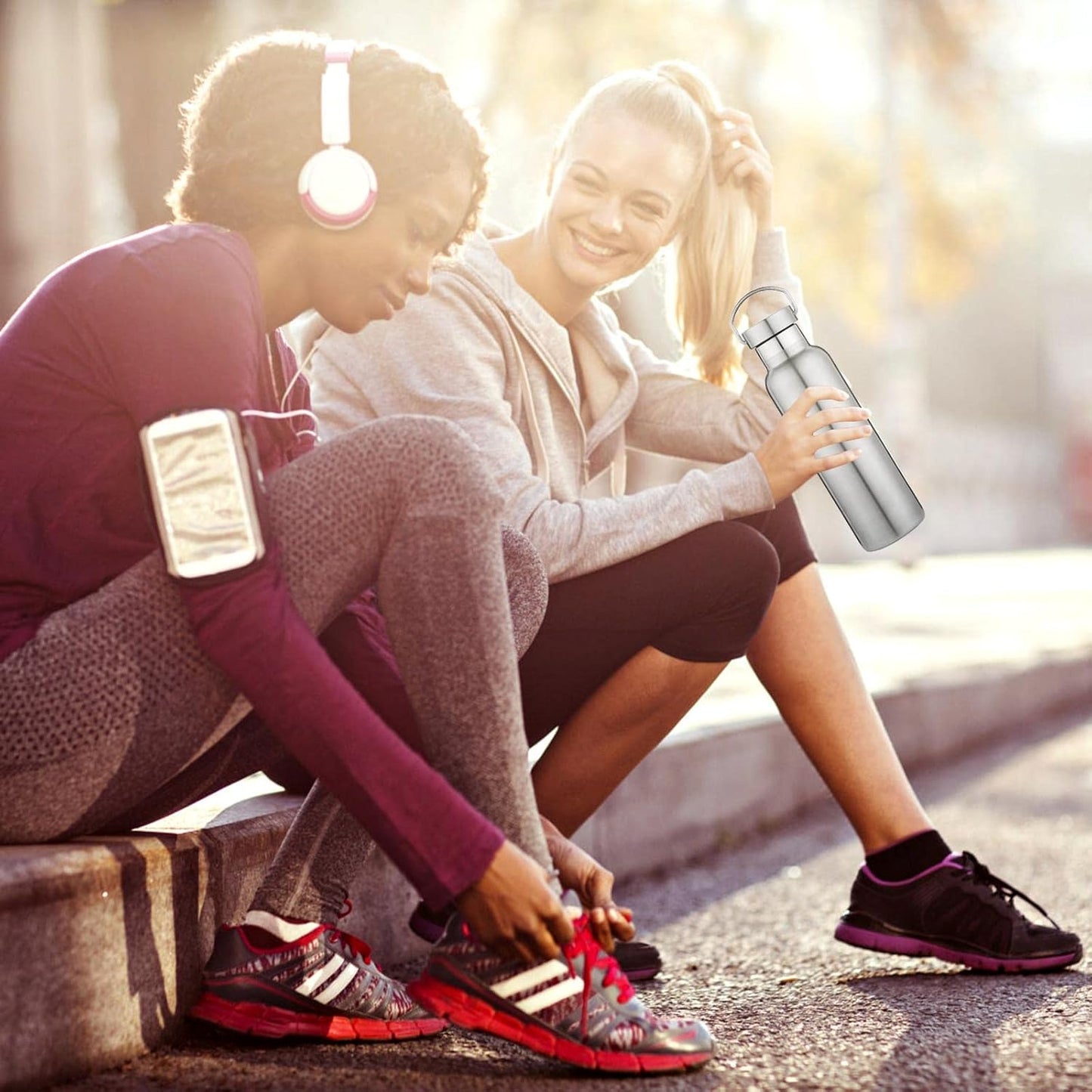 Neihepal 20 oz Insulated Water Bottles Bulk 8 Pack,Stainless Steel Double Wall Sport Bottle with Lid of Handle,Metal Reusable Thermoses Flask with Cup Cap for School,Hikers,Gift (Silver,Set of 8)