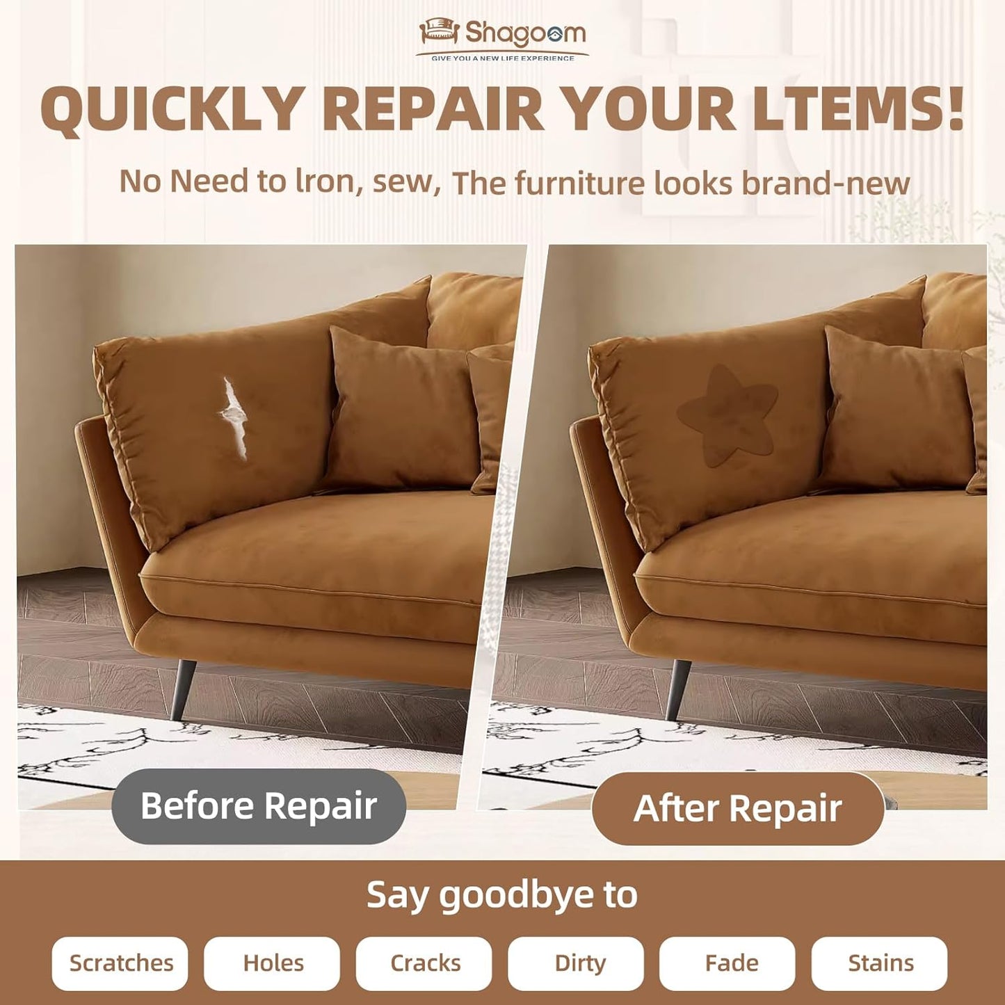 Suede Repair Patch, Large Fabric Repair Tape, Self-Adhesive Fabric Patches for Furniture, Couch, Sofa, Car Interior, Shoes, Hand Bag, Clothing (Brown, 3.5X79 Inch)