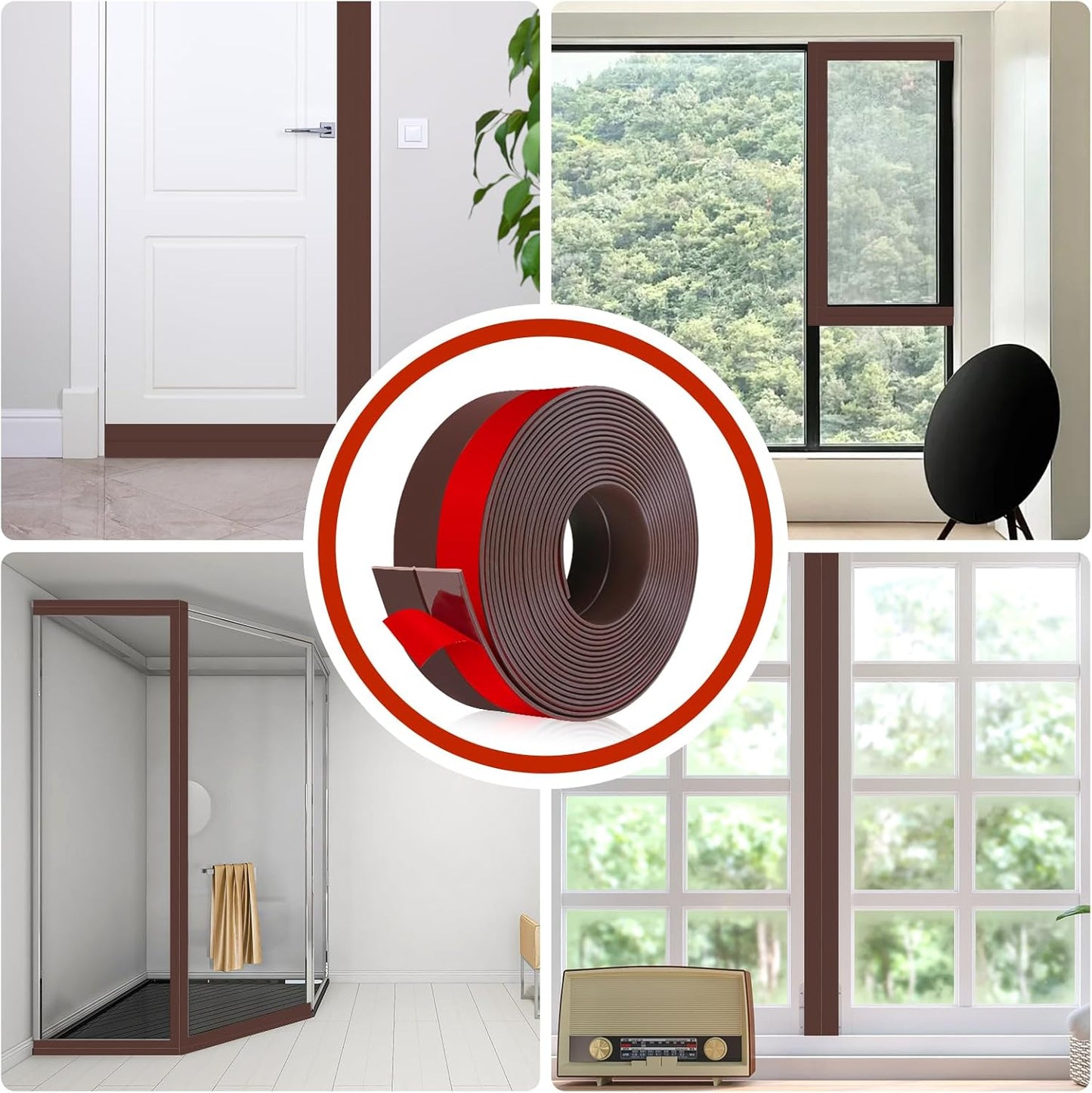 Weather Stripping Self Adhesive Door Draft Stopper Flexible Shower Door Bottom Seal Silicone Seal Strip for Sliding Glass Windows Side Gaps (Brown, 2 Inch Wide x 40 Feet Long)