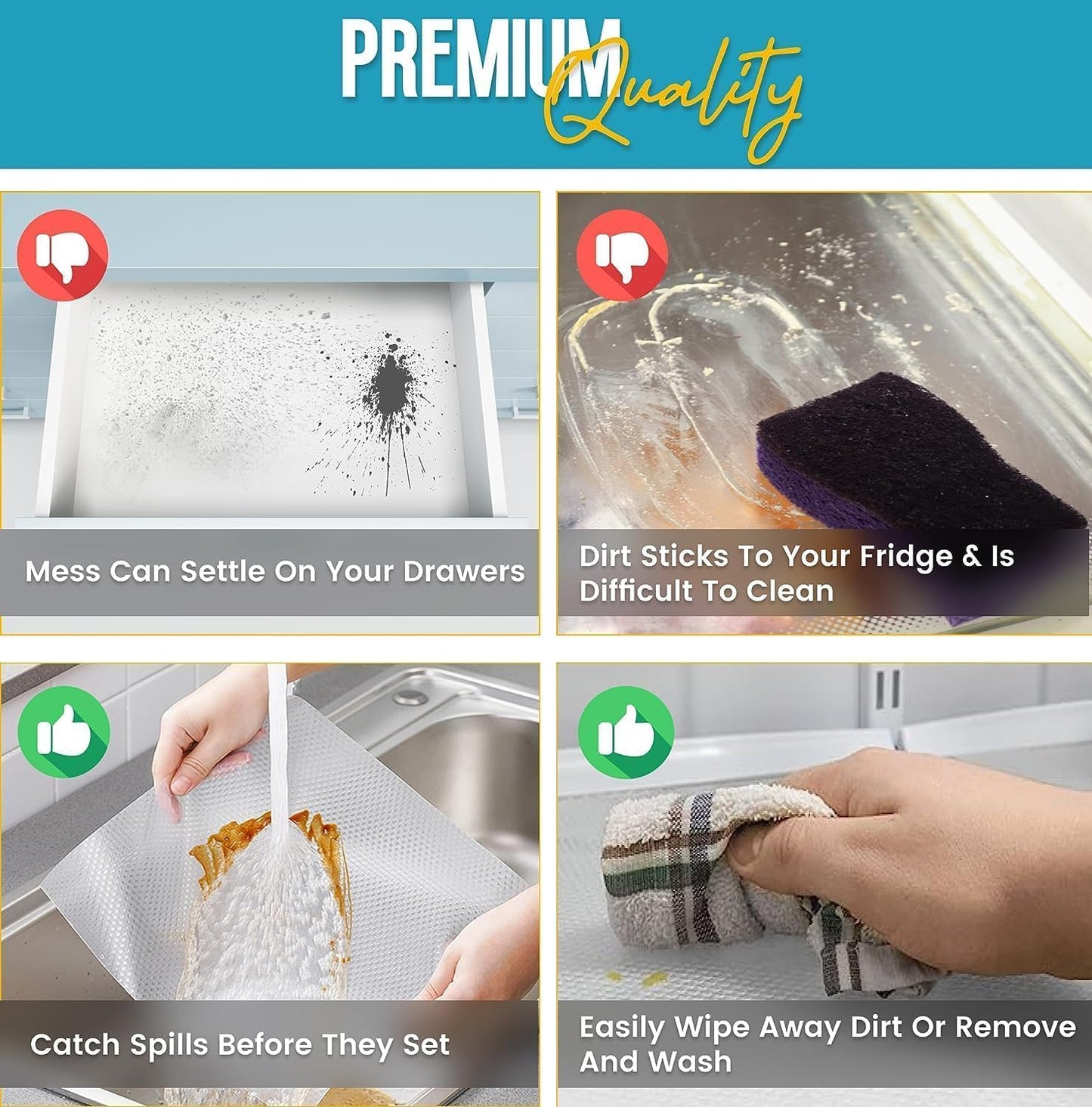 Shelf Liner Drawer Liner for Kitchen Cabinets Non-Adhesive by Linda’s Essentials (12 x 120 Inches) - Non-Slip Easy Clean Kitchen Cabinet and Cupboard Protector, Waterproof Mat, Clear Roll