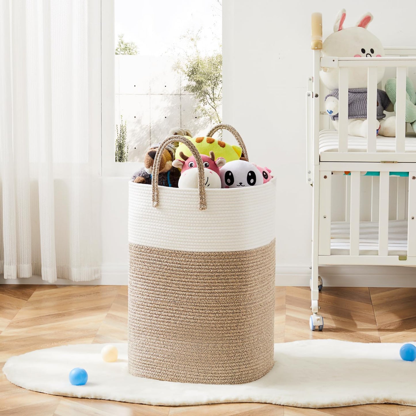 Laundry Basket,Woven Cotton Rope Laundry Hamper,Versatile Storage for Dirty Clothes,Baby Toys,and Blankets in Bathroom, Nursery,and Living Room (Brown, 40L)