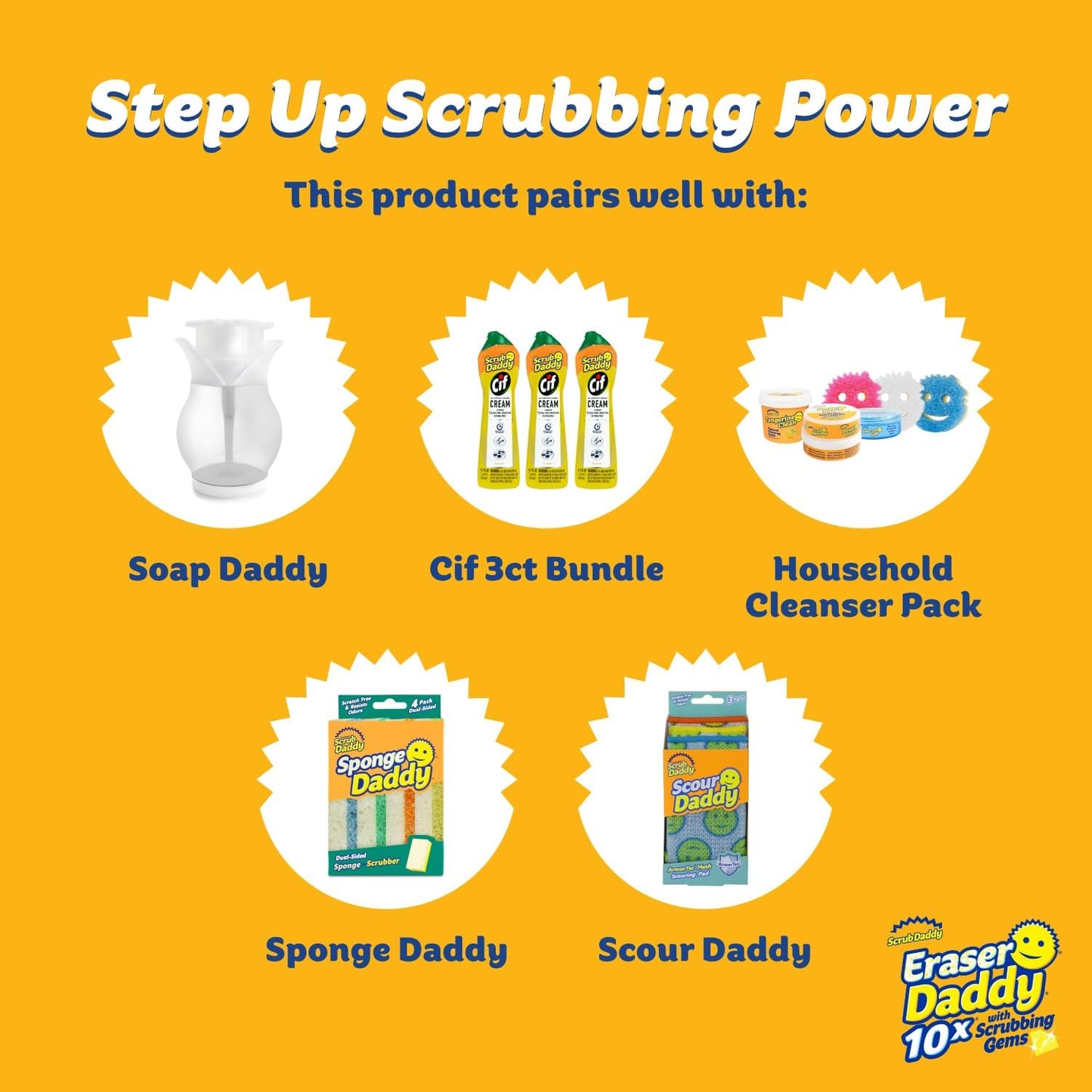 Scrub Daddy Eraser Daddy XL - Large Melamine Foam Sponges for Cleaning - Dual-Sided White Eraser Sponges for Wall Cleaning - Removes Dirt & Scuffs - Water-Activated (18 Count)