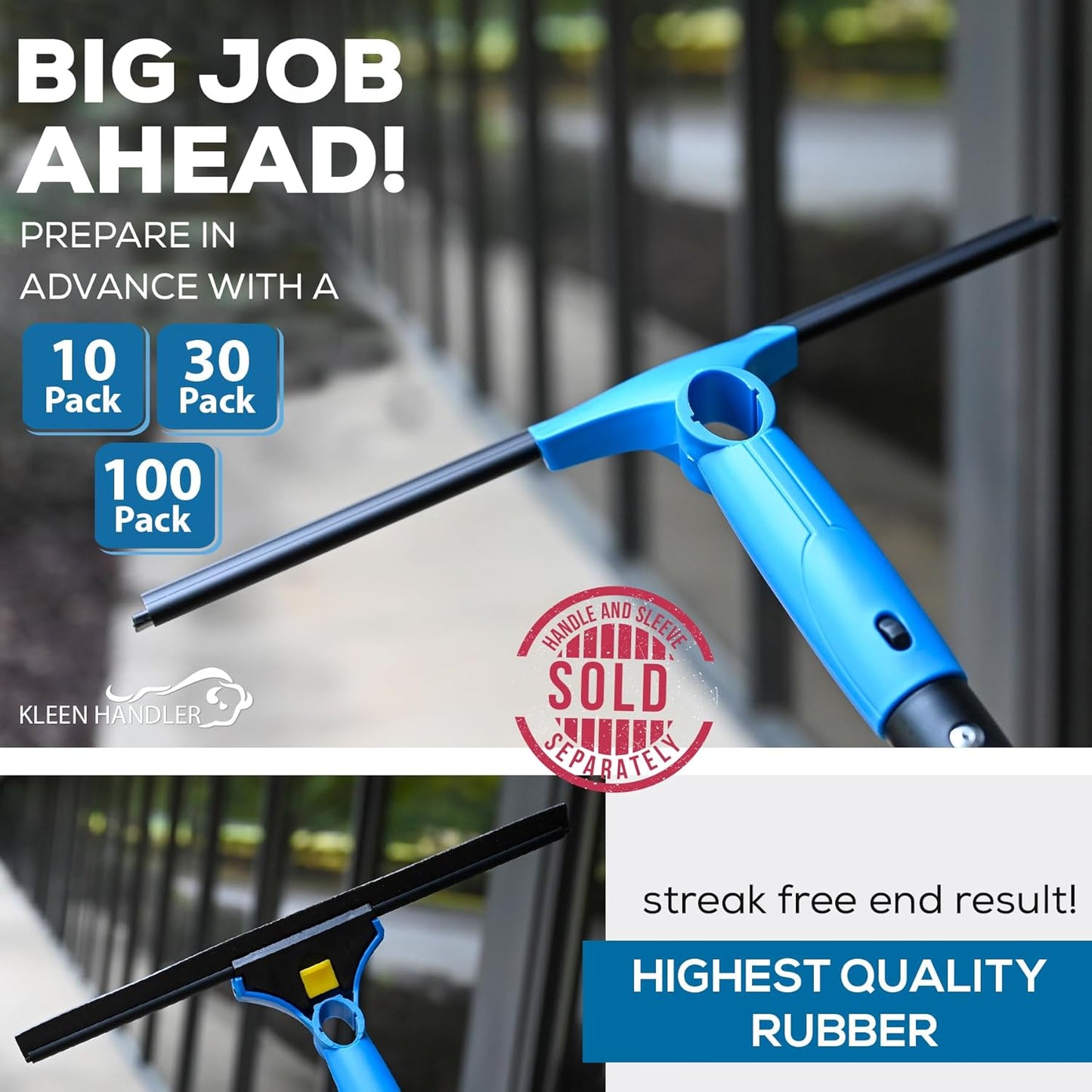 Kleen Handler 14” Window Washing Squeegee Blades, Pack of 10, Replacement Blades for Squeegee Cleaning Tool