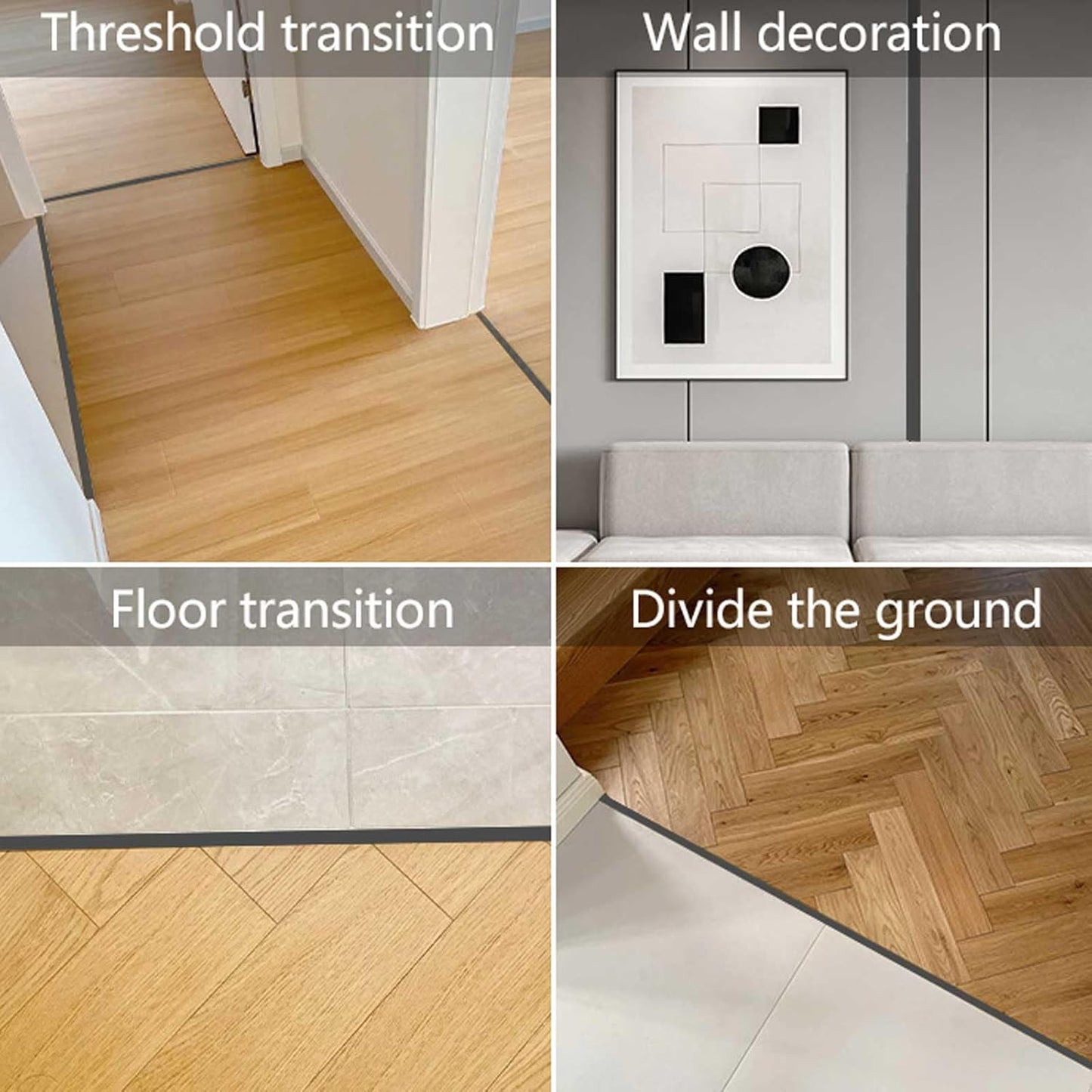 10Pcs Aluminum T Molding Floor Transition Strip, 48In Aluminum T Molding Trim, Floor Strip Floor Flat Divider Strip for Joining Floor Gaps, Threshold, Floor Tiles (Black, 4ft x 1.3in 10Pcs)