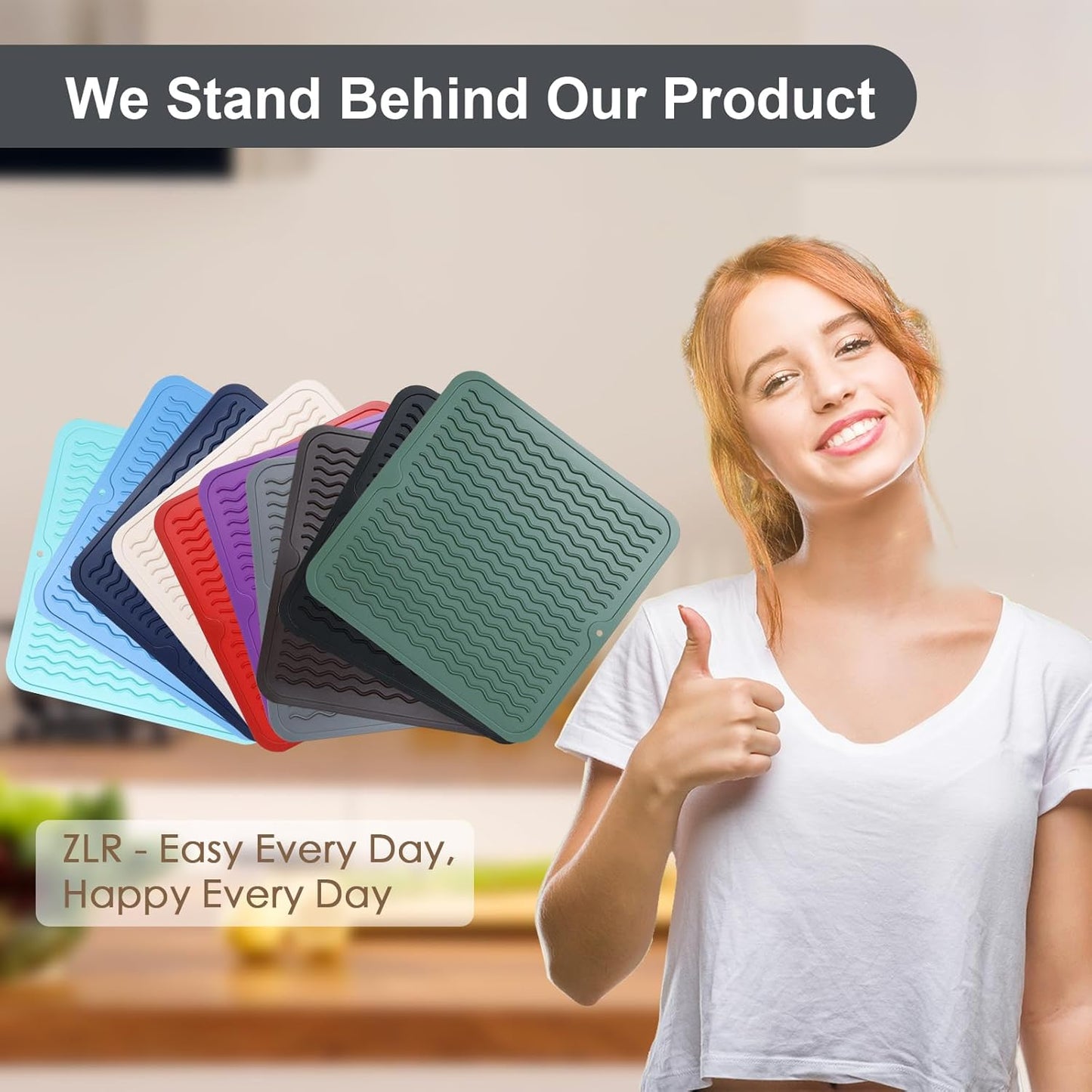 ZLR 2 Pcs Silicone Dish Drying Mats for Kitchen Counter, Eco-Friendly Fast Dry Dish Mat, Easy Clean Multi Usage Drying Matt, Heat Resistant Trivet, 12" x 12" Middle, Gray