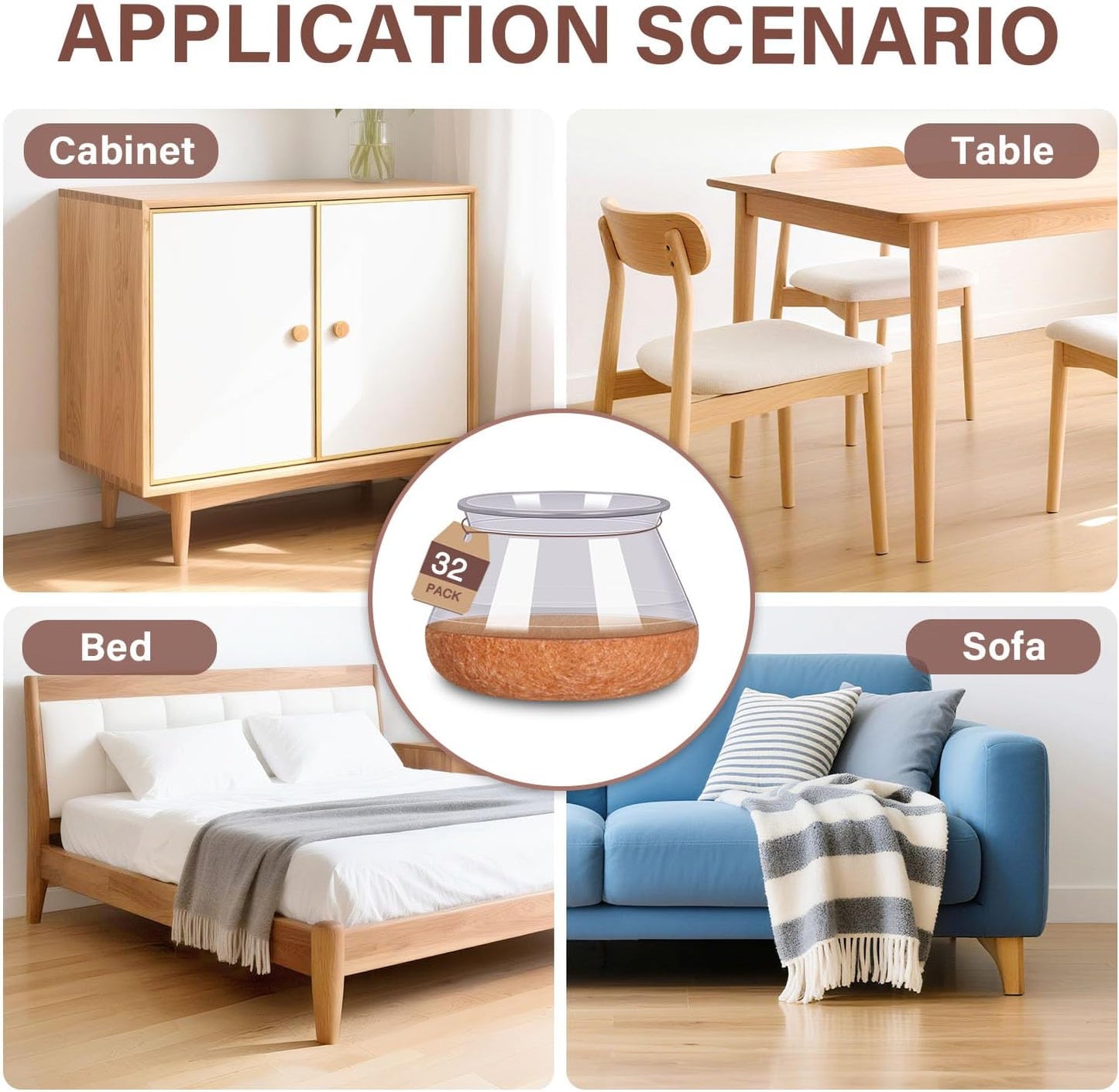 Chair Leg Floor Protectors Round Chair Leg Protectors for Hardwood Floors Silicone Caps Felt Furniture Pads Covers Anti-Scratch Reduce Noise 32 Pack Clear Round X-Large Fit 1-1/2" to 2" (38-50mm)