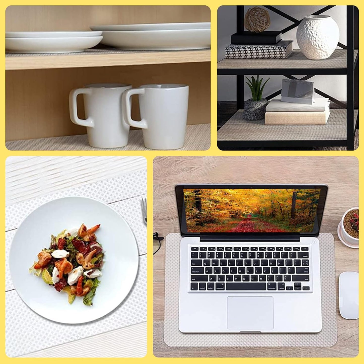 Shelf Liners for Kitchen Cabinets and Drawers, Non-Adhesive and Anti-Slip, Waterproof and Easy to Clean, Durable EVA Cabinet Mat for Refrigerator, Cupboard, Table (White, 11.8" W x 196.8" L)