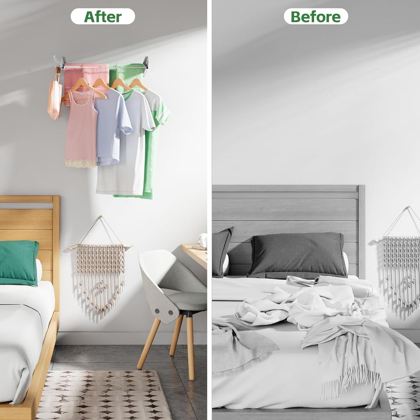 Wall Mounted Clothes Drying Rack for Laundry 23.6", Folding Clothes Drying Rack with 4 Towel Hooks and 4 Rods for Hanging Coat Dedicates, Space Saving for Bedroom Bathroom Balcony Living Room (23.6'')