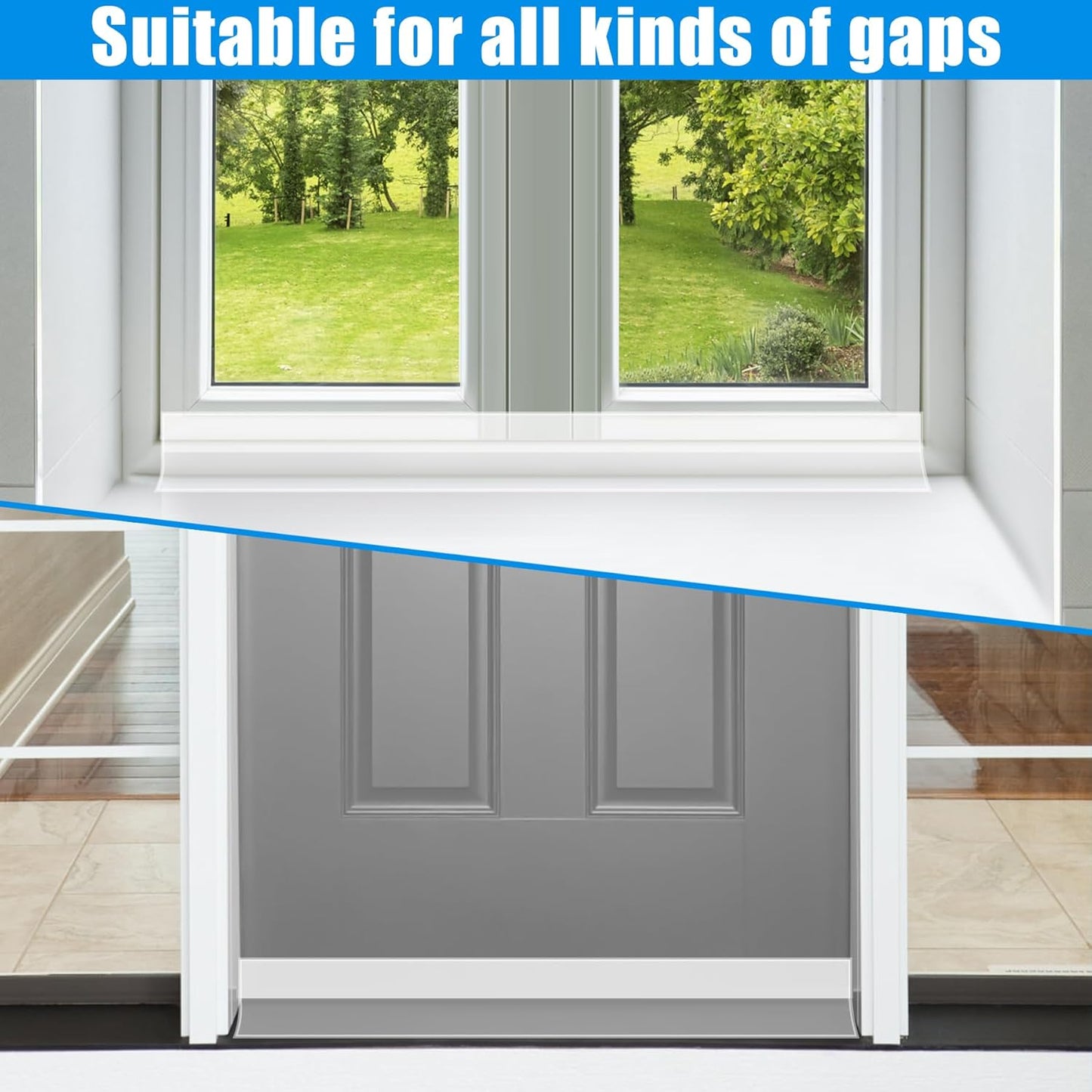 Draft Seal Tape for Doors and Windows 3 in x 20 Ft Silicone Weather Stripping Extra Thick 2mm Door Seal Strip with Strong Adhesive Draft Insulation Stopper Side Seal - Clear