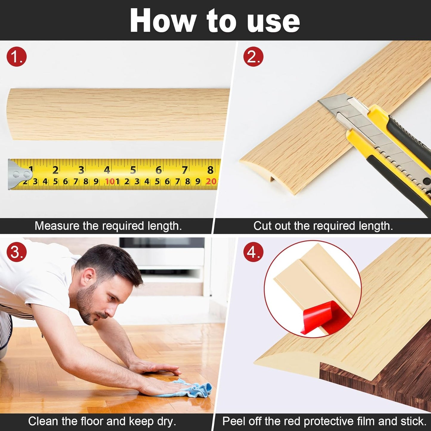 20Ft Carpet Floor Transition Strip, Self Adhesive Floor Edging Trim Strip, PVC Threshold Cover for Doorway, Floor Divider Strip Suitable for Threshold Height Less Than 5 mm - Beige Cream