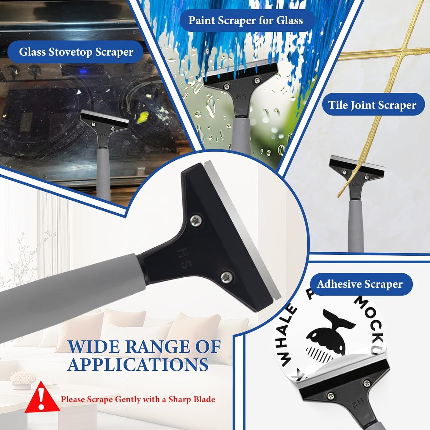 Floor Scraper Telescopic, 38 to 52in 4Inch Razor Blade Floor Scrapers Long Handle Heavy Duty Extension Pole Metal Paint Scraper with 10PCS Extra Metal Blades Paint Scraper (Gray, 4Feet)