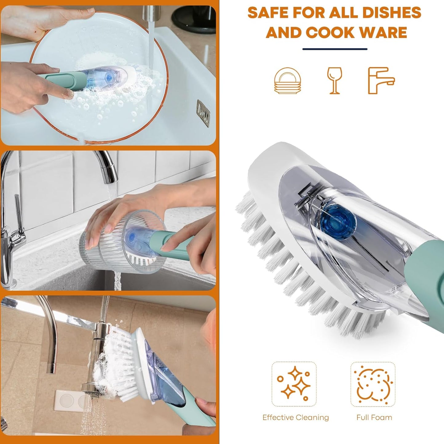 Soap Dispensing Replacement Dish Brush Storage Set with 2 PCS Brush Refills & Holder - RIMAY Dispenser Scrub Cleaning Scrubber Kitchen Dishwashing Dish Wand Handle for Dishes/Pans/Pots/Sink(Blue)