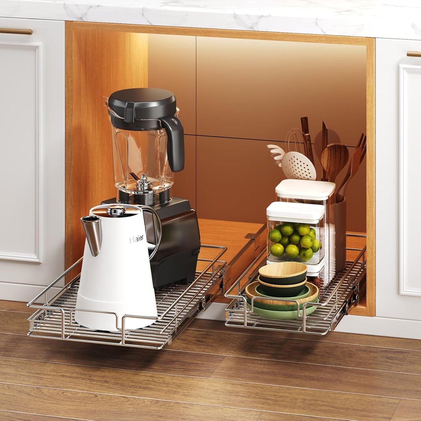 Pull Out Cabinet Organizer 13½" W x 21½" D, Heavy Duty Cabinet Pull Out Shelves, Slide Out Drawers Organization for Kitchen Cabinets Bathroom