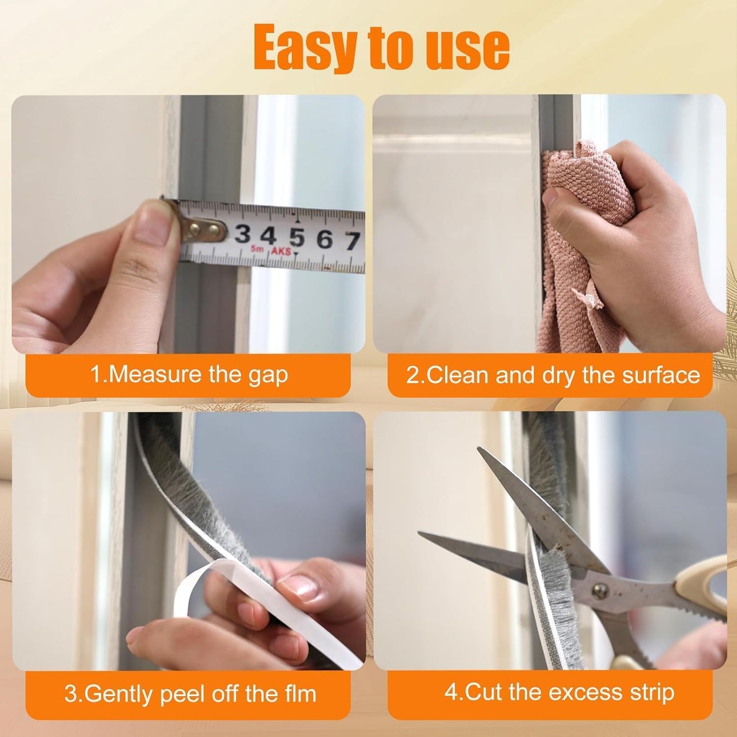 39.4FT Brush Weather Stripping, Neat Pile Self Adhesive Seal Strip for Windows and Door, Weatherstrip for Soundproofing, Windproof, Dustproof, Stronger Stickiness, 0.35'' Wide x 0.35'' Thick, White