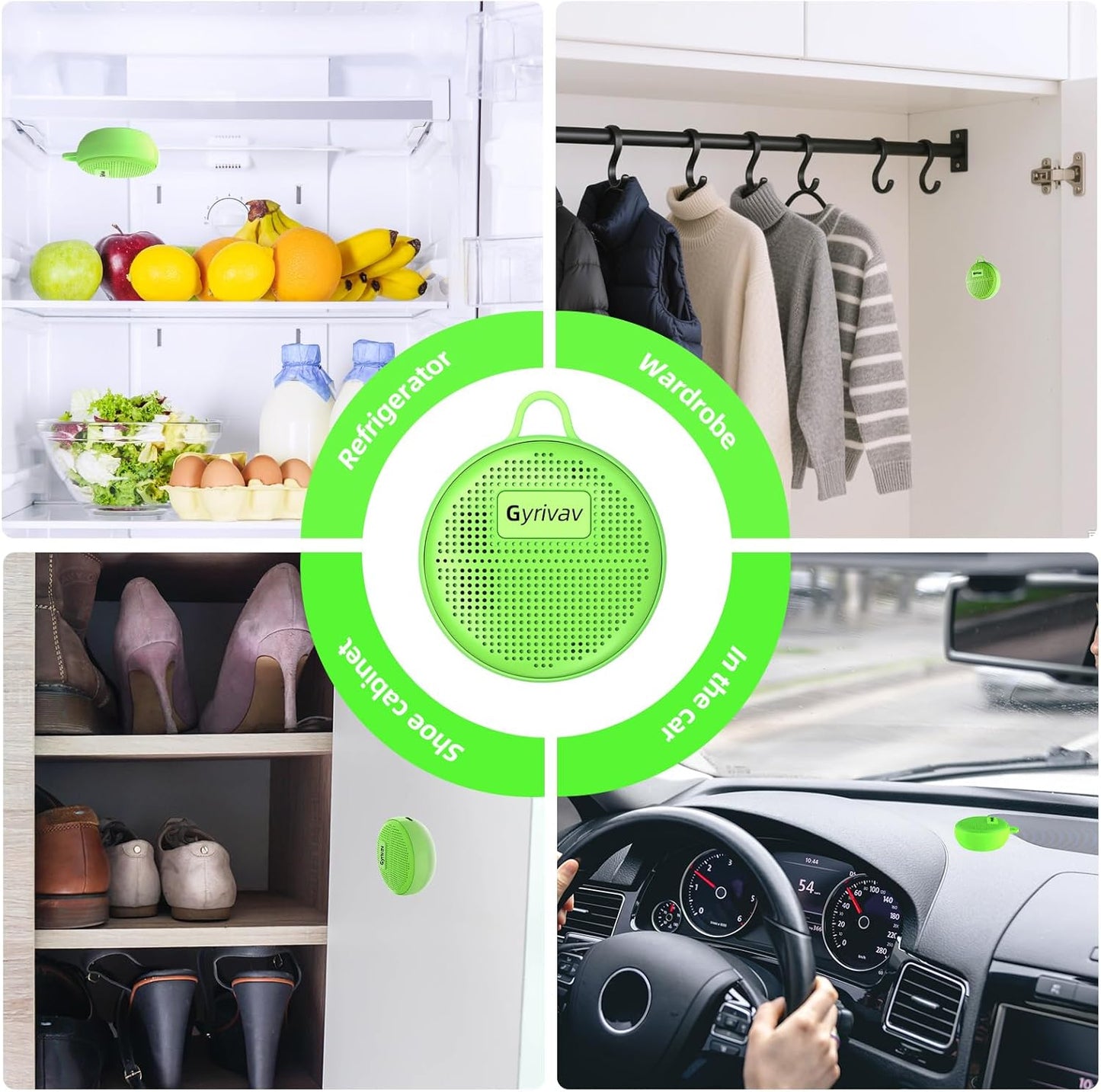 Refrigerator Deodorizer, Rechargeable Deodorizer, Fridge Deodorizer, Air Purifier, Suitable for Refrigerator, Car, Wardrobe, Shoe Cabinet, Better Than Baking Soda and Charcoal(Green)