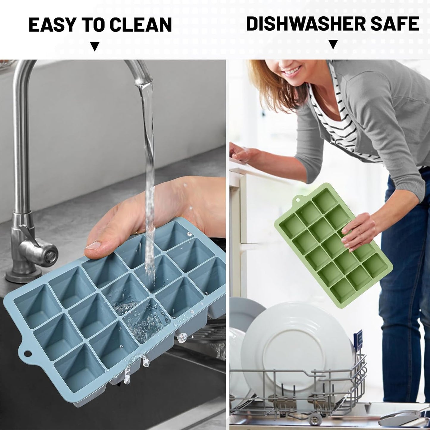 Silicone Ice Cube Trays 3Packs, Easy Release Ice Cube Molds with Lid, Freezer Stackable Ice Maker for Whiskey, Baby Food, BPA Free (3, Blue+Green+Yellow)