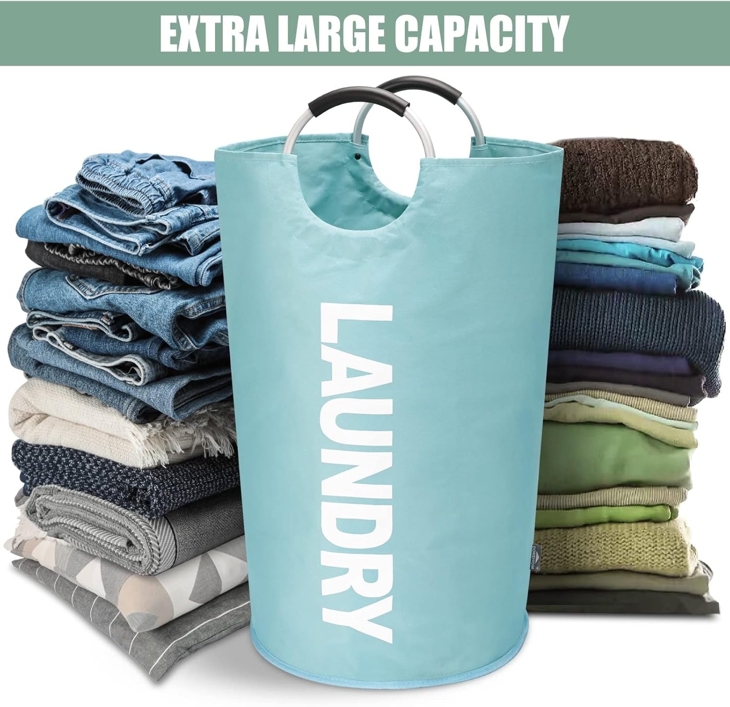 DOKEHOM 125L X-Large Collapsible Washing Laundry Basket Bag (7 Colors) for Bedroom, Fabric (Light Blue, XL)