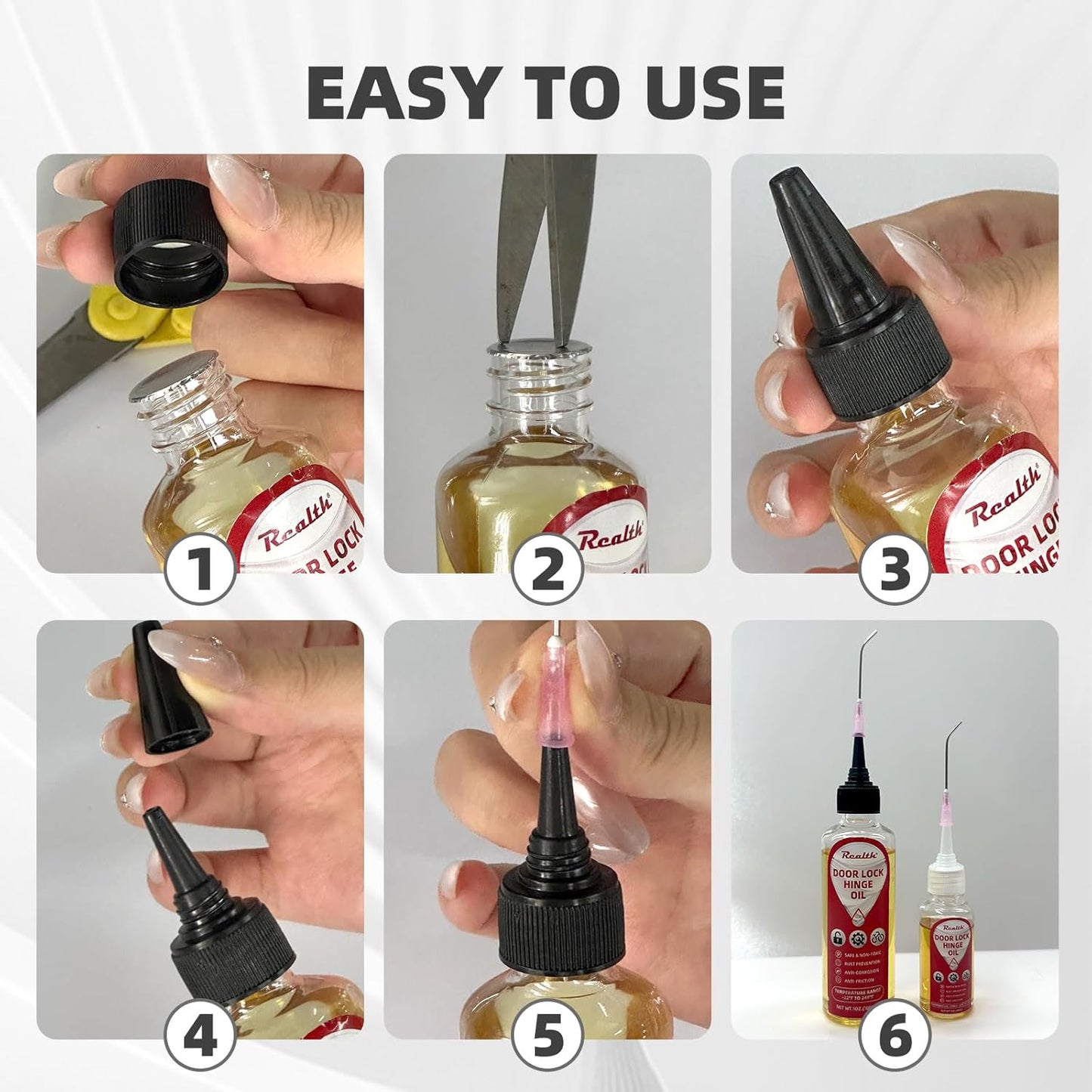 Realth Garage Door Lube -Door Hinge Lubricant for Metal Parts, Locks, Chains, Keyholes - Long-Lasting, Non-Toxic, Rust-Resistant Liquid Penetrating Oil with Precision Oiler Needle (30ml*2Pack)