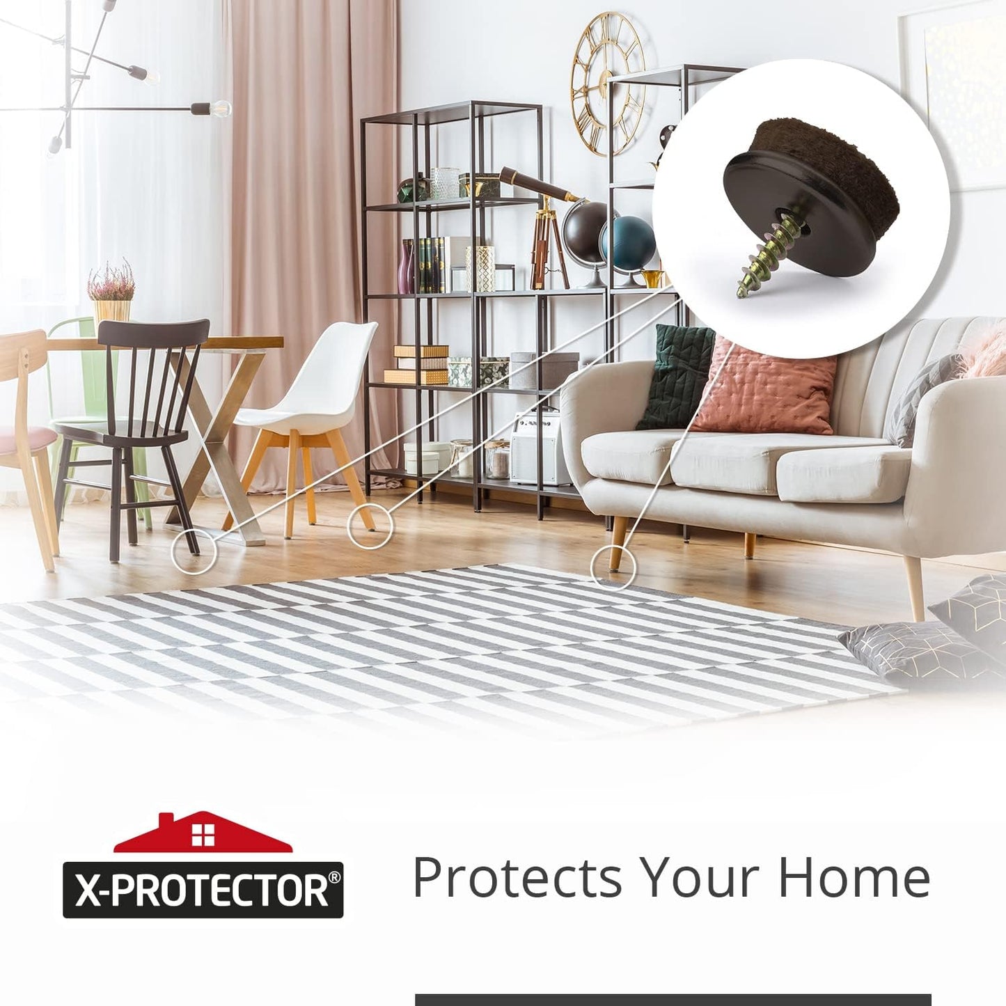 Screw-On Felt Furniture Pads X-Protector 24 PCS - 0.8” Chair Leg Floor Protectors for Hardwood Floors - Premium Chair Glides - Brown Floor Protectors for Chairs - The Best Furniture Sliders!