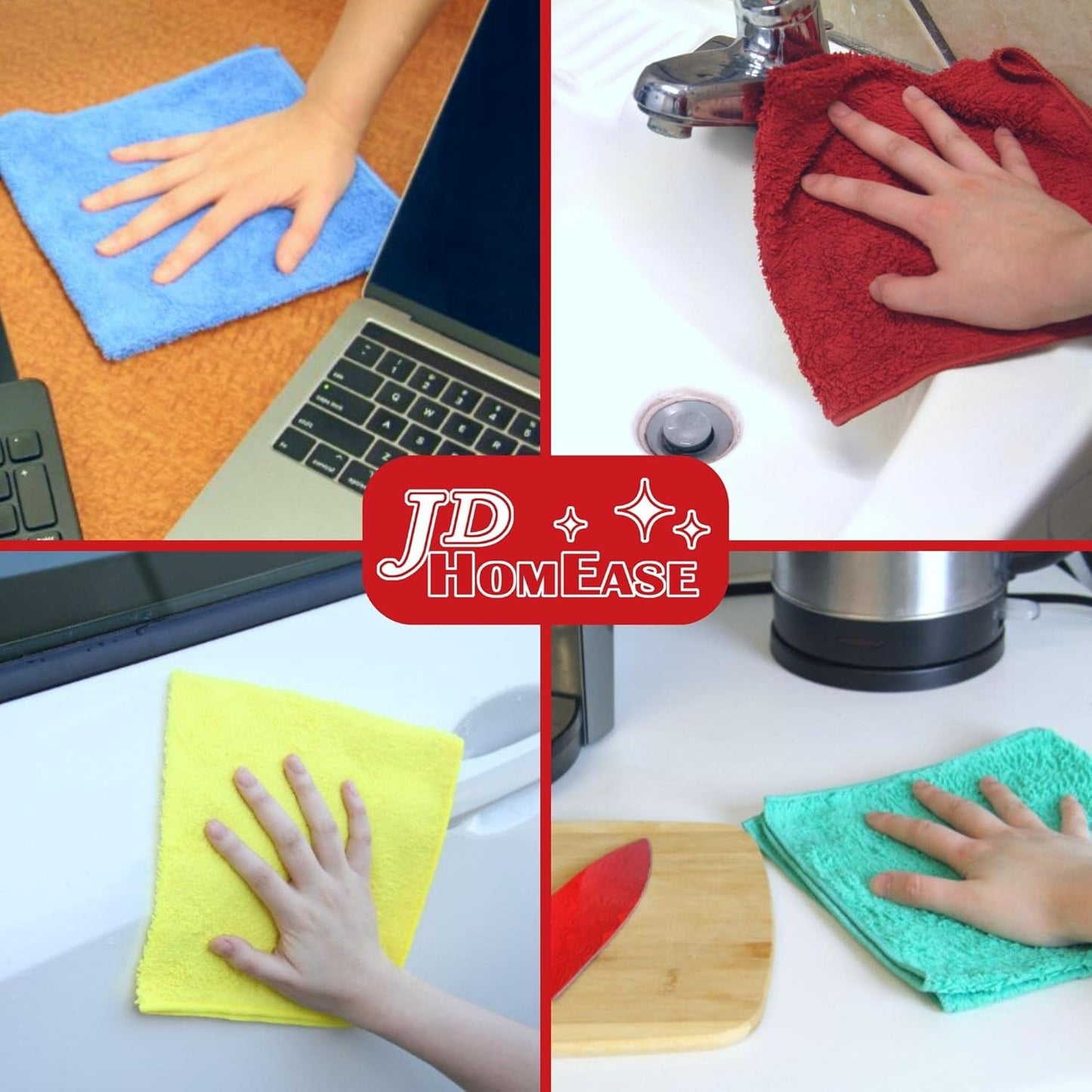 Microfiber Cleaning Cloths,12 Pack, 16"x16", All-Purpose, Softer, Highly Absorbent, Lint-Free, Reusable, Washable Pro Towels, Black, for House, Kitchen, Bathroom, Car, Office