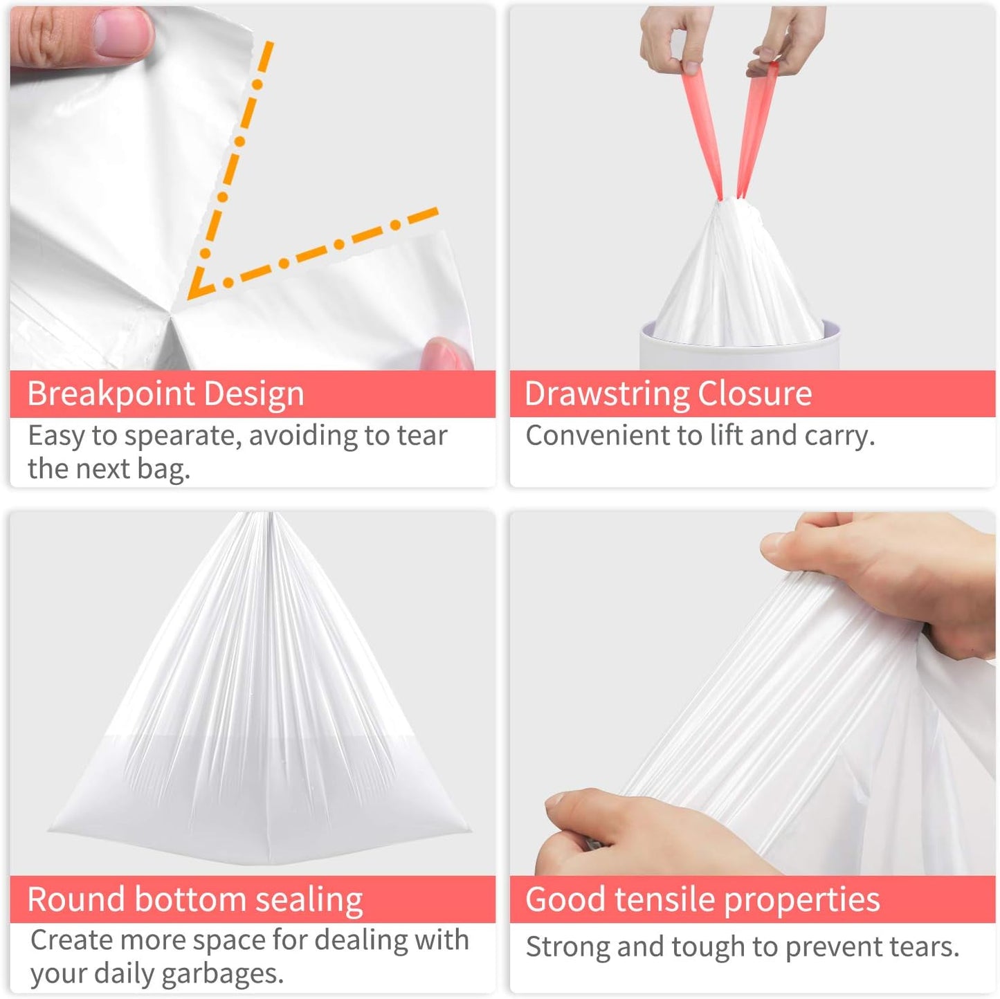 Small Trash Bags, KONE 192 Count 4 Gallon Drawstring Extra Thick Garbage Bags Wastebasket Bin Liners Plastic Trash Bags for Bathroom, Bedroom, Office, Car, Kitchen, Home
