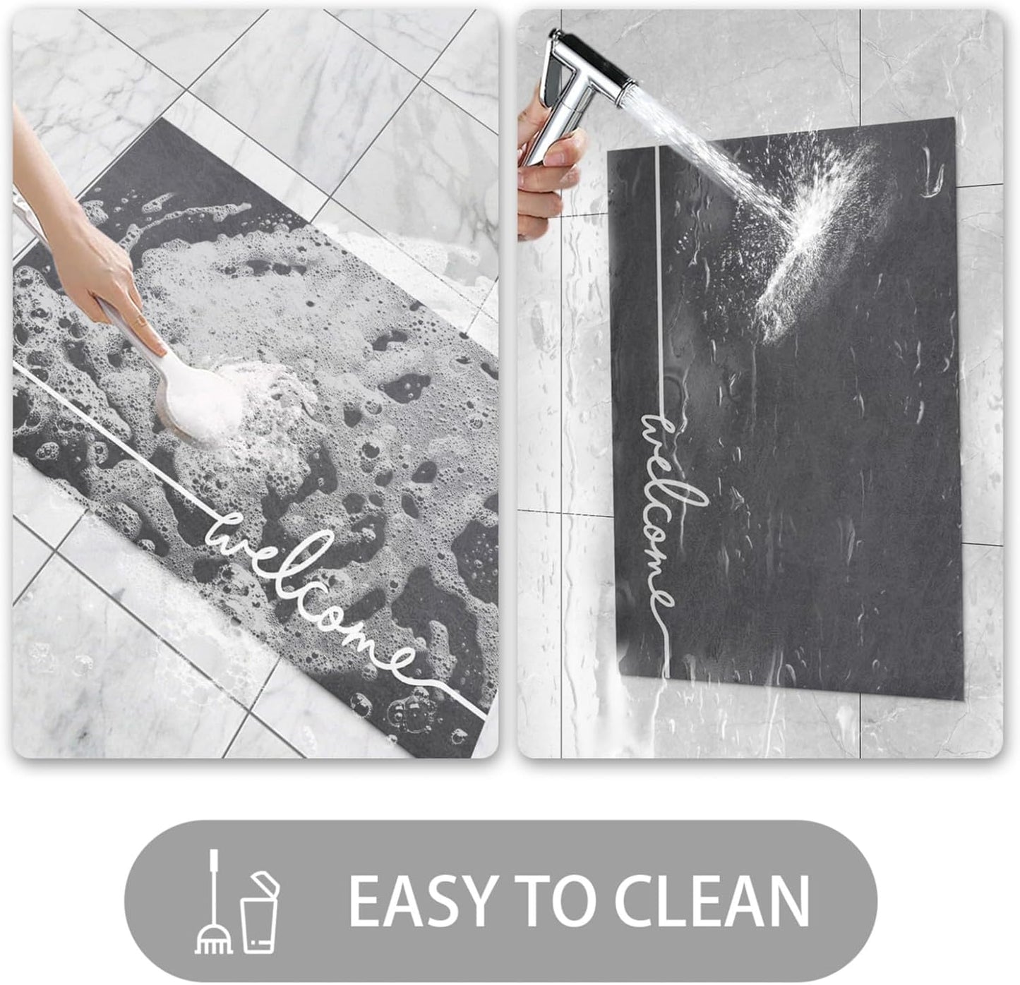 Welcome Mat Indoor, Ultra Thin Door Mat, 1/10 in Thin Door Mats for Inside Entry, Non-Slip Rubber Backing, Washable Doormat, Fade Resistant, Absorbent, Low Profile Dirt Trapper, 30"X17",Grey