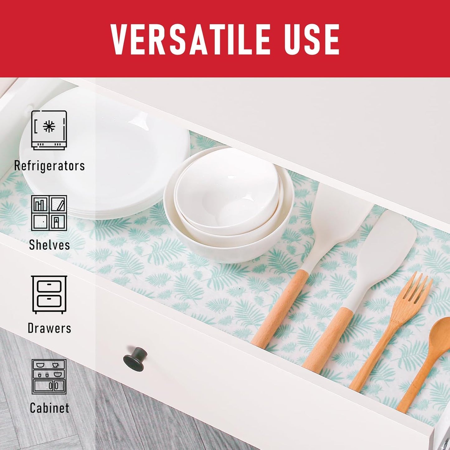 Cooyes Drawer and Shelf Liner for Kitchen Cabinets, Cloth Material, Non Slip Refrigerator Liners Washable, Fridge Mats for Glass Shelves and Bins, 6 Pack, 12" × 24"