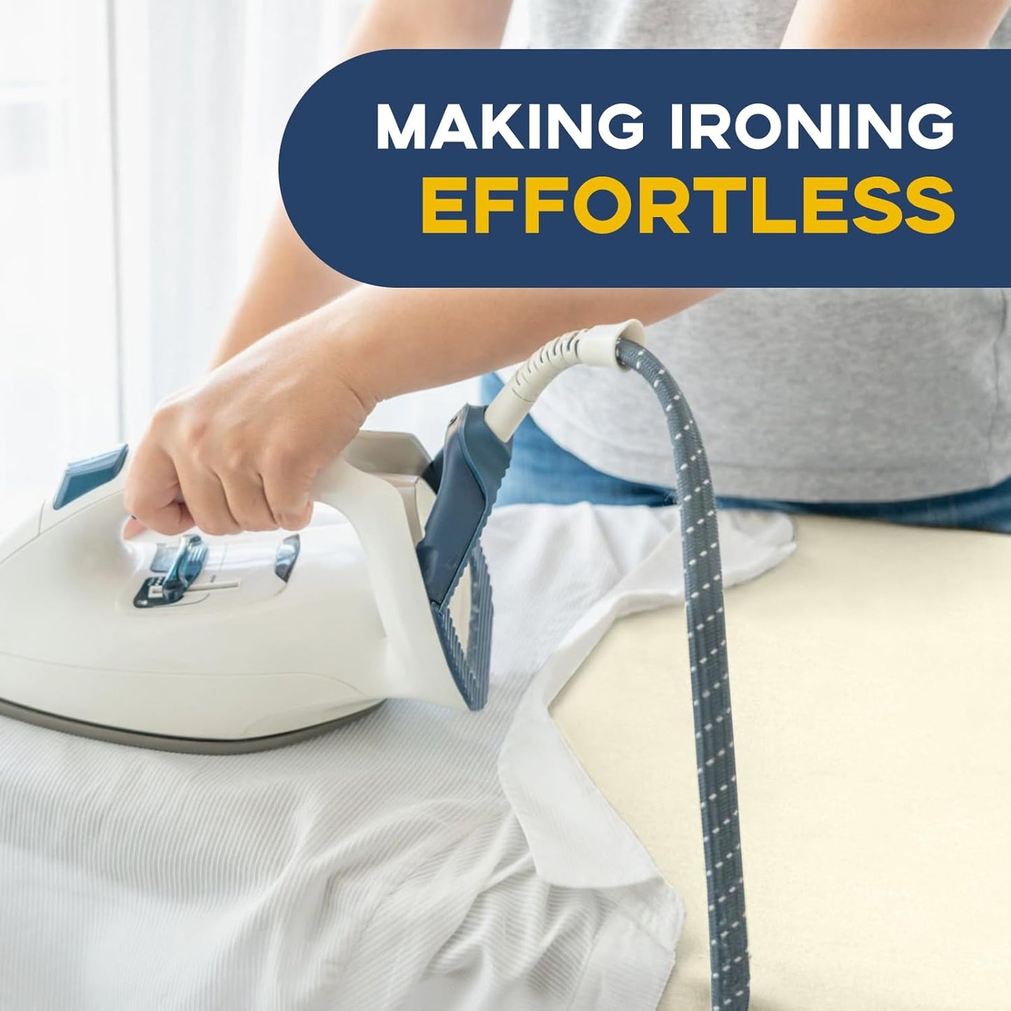 Ironing Board Full Size, RAINHOL Compact Iron Board with Iron Rest, Heat Resistant Cover with Ultra Thick Padding, Height Adjustable Heavy Duty for Home, Dorm, 43x13 Ivory